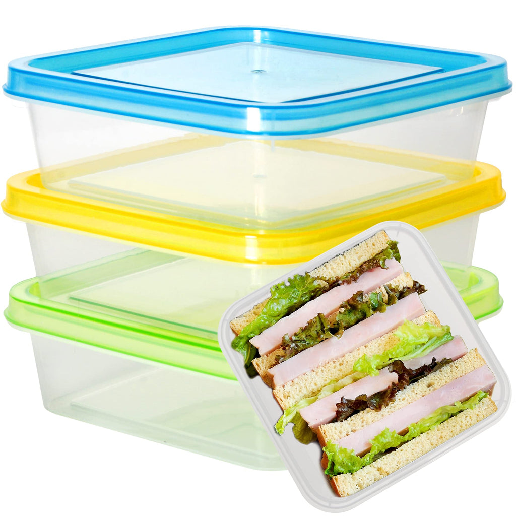Youngever 3 Pack 20 Ounce Sandwich Containers for Lunch Box, Reusable Food Storage Containers, Meal Prep Containers, Single Sandwich