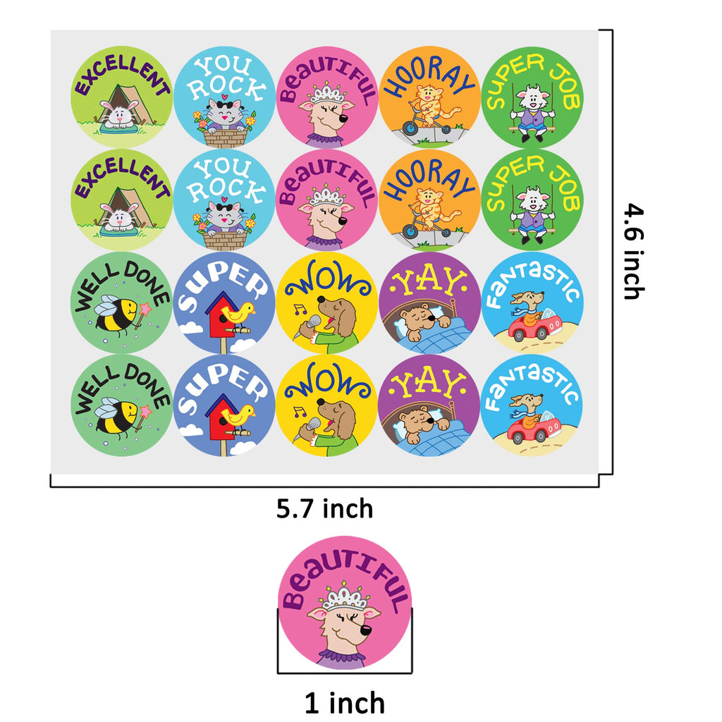 Youngever 2000 Pack Reward Stickers for Teachers in 20 Unique Designs, Animal Cartoon Motivational Stickers, Fun Motivational Stickers