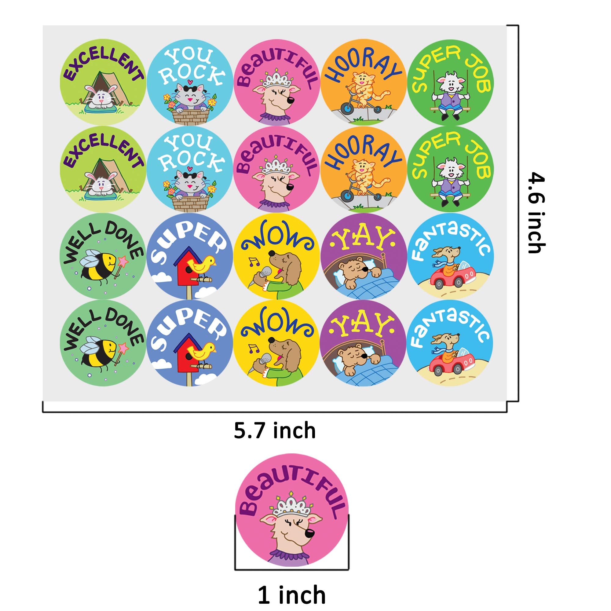 Youngever 2000 Pack Reward Stickers for Teachers in 20 Unique Designs, Animal Cartoon Motivational Stickers, Fun Motivational Stickers
