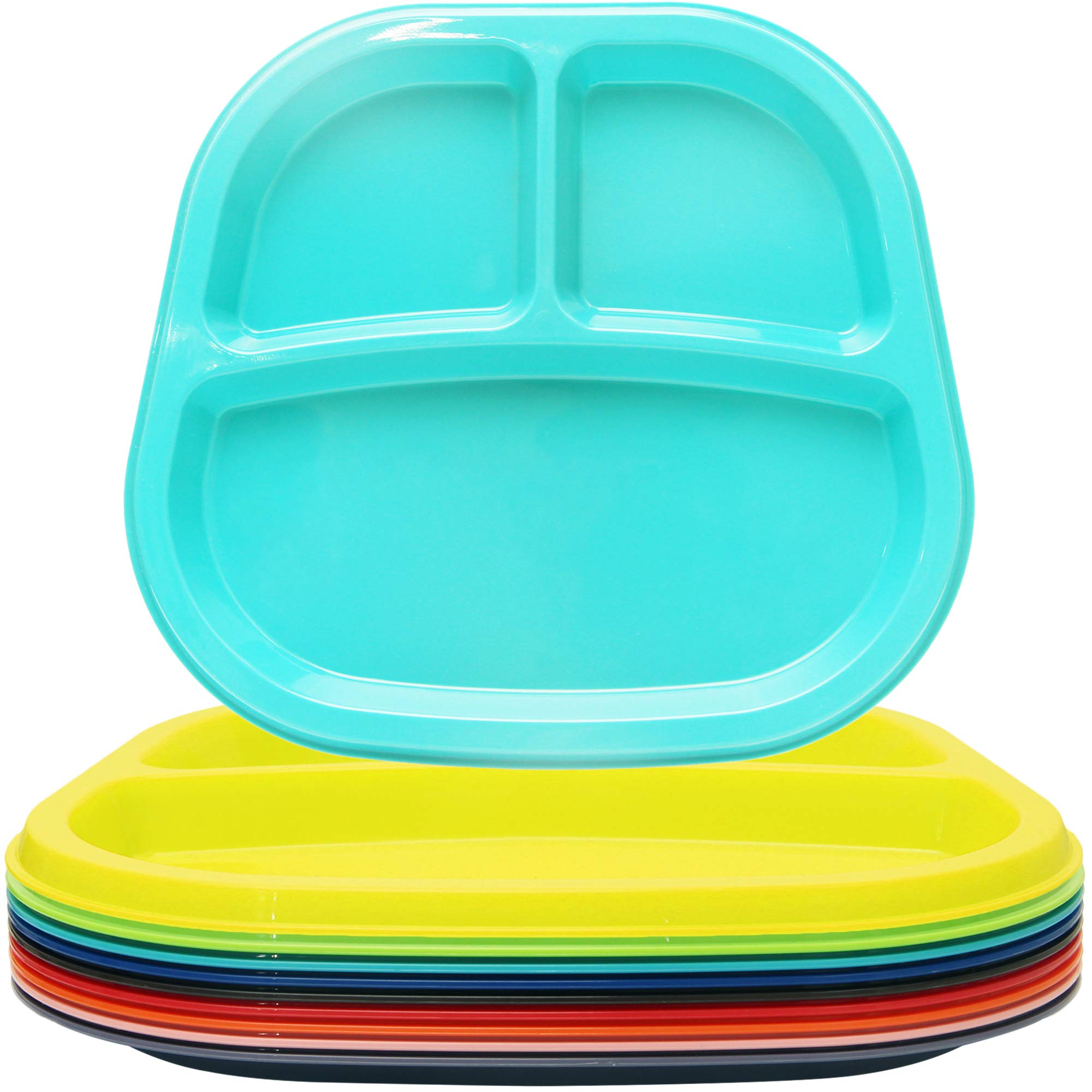 Youngever 3-Compartment Divided Plastic Kids Tray, 3 Compartment Plates, Set of 9