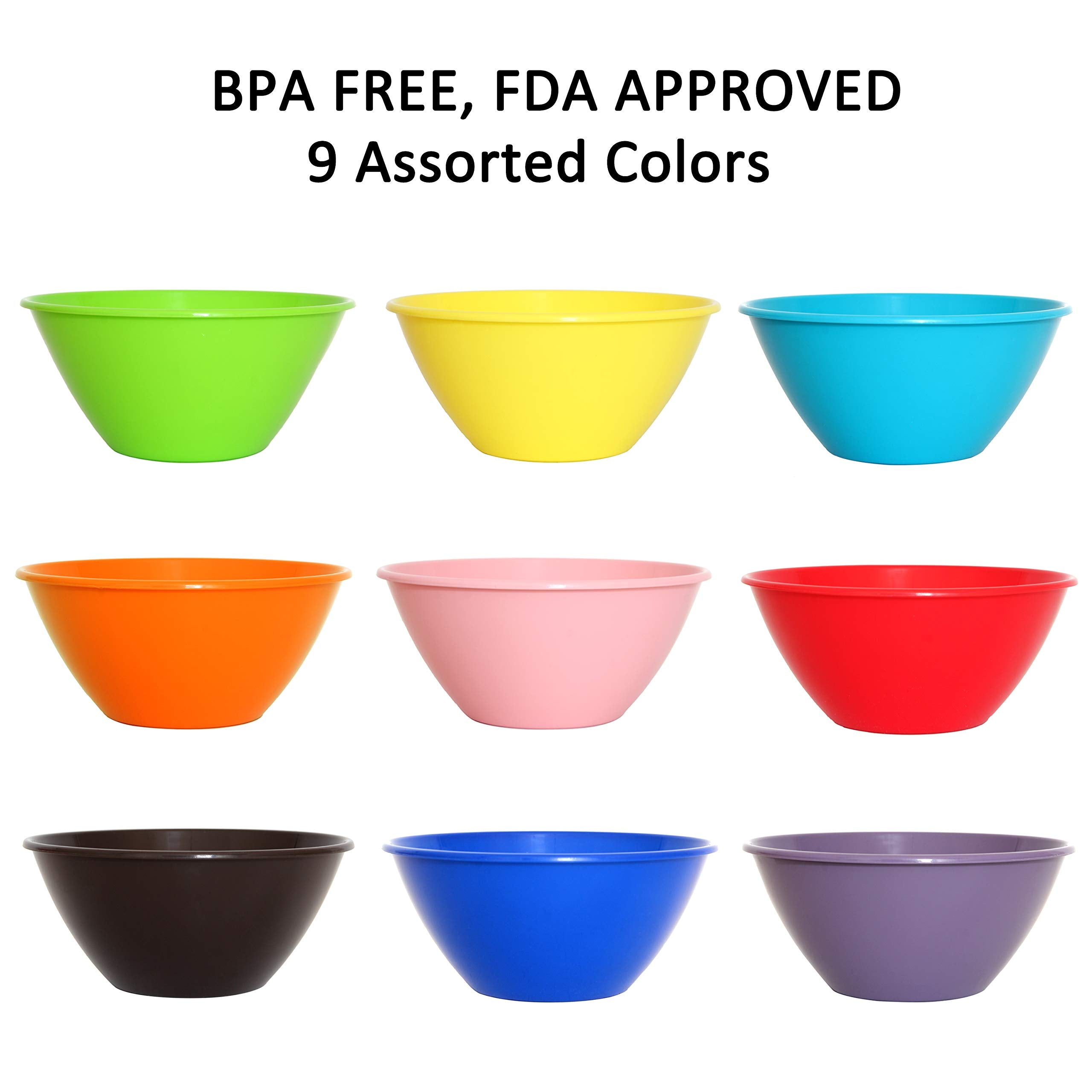 Youngever 9 Pack 650ml Re-usable Plastic Bowls, Cereal Bowls, Soup Bowls, Set of 9 in 9 Assorted Colors