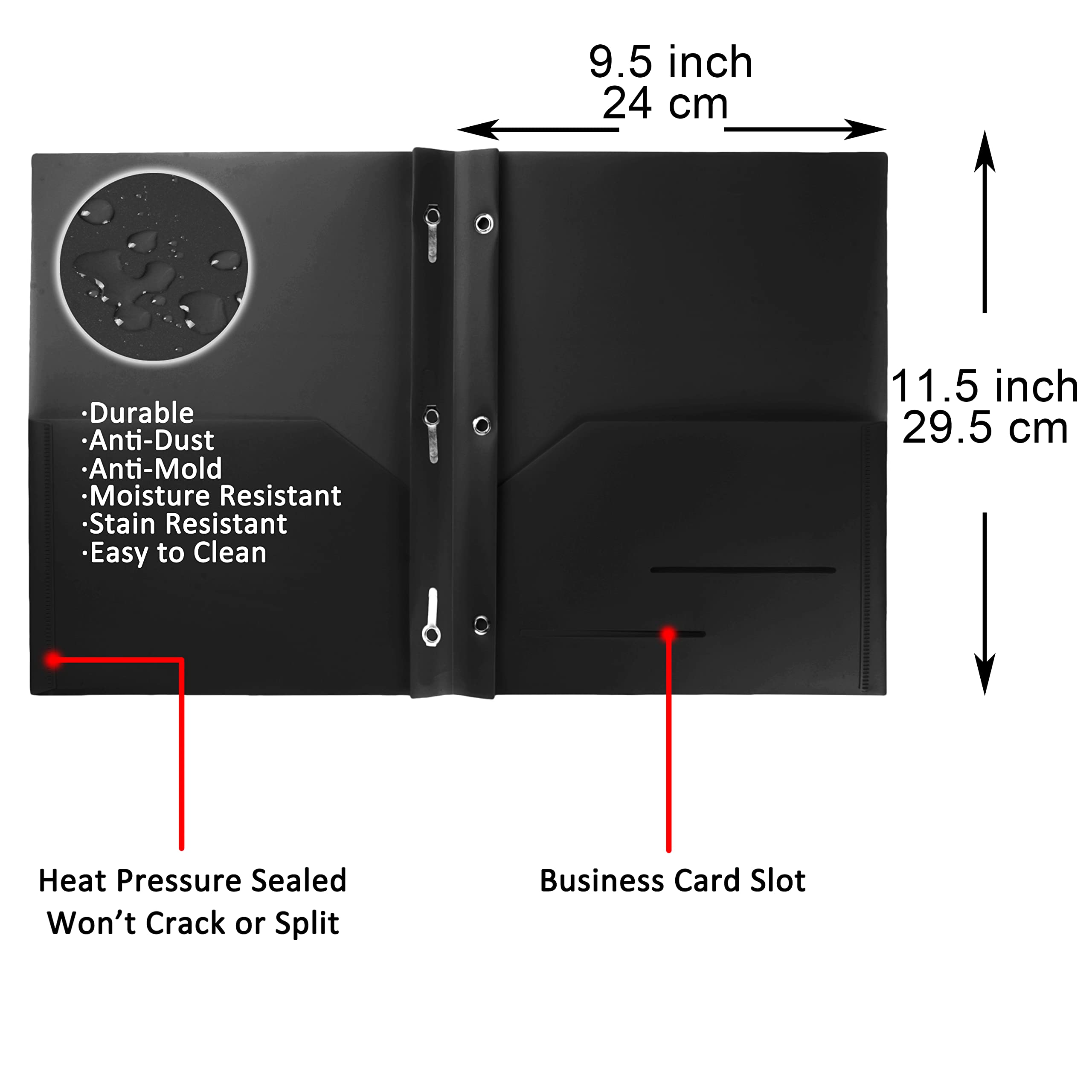 Youngever 6 Pack Heavy Duty Plastic Two Pocket Folders with 3 Prongs, Metal Prongs Fastener, Heavy Duty Plastic 2 Pocket Folder