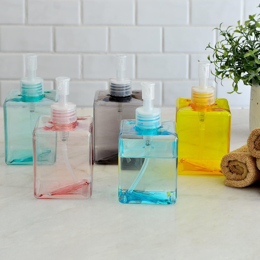 Youngever 5 Pack Color Plastic Square Pump Bottles, Refillable Plastic Pump Bottles for Dispensing