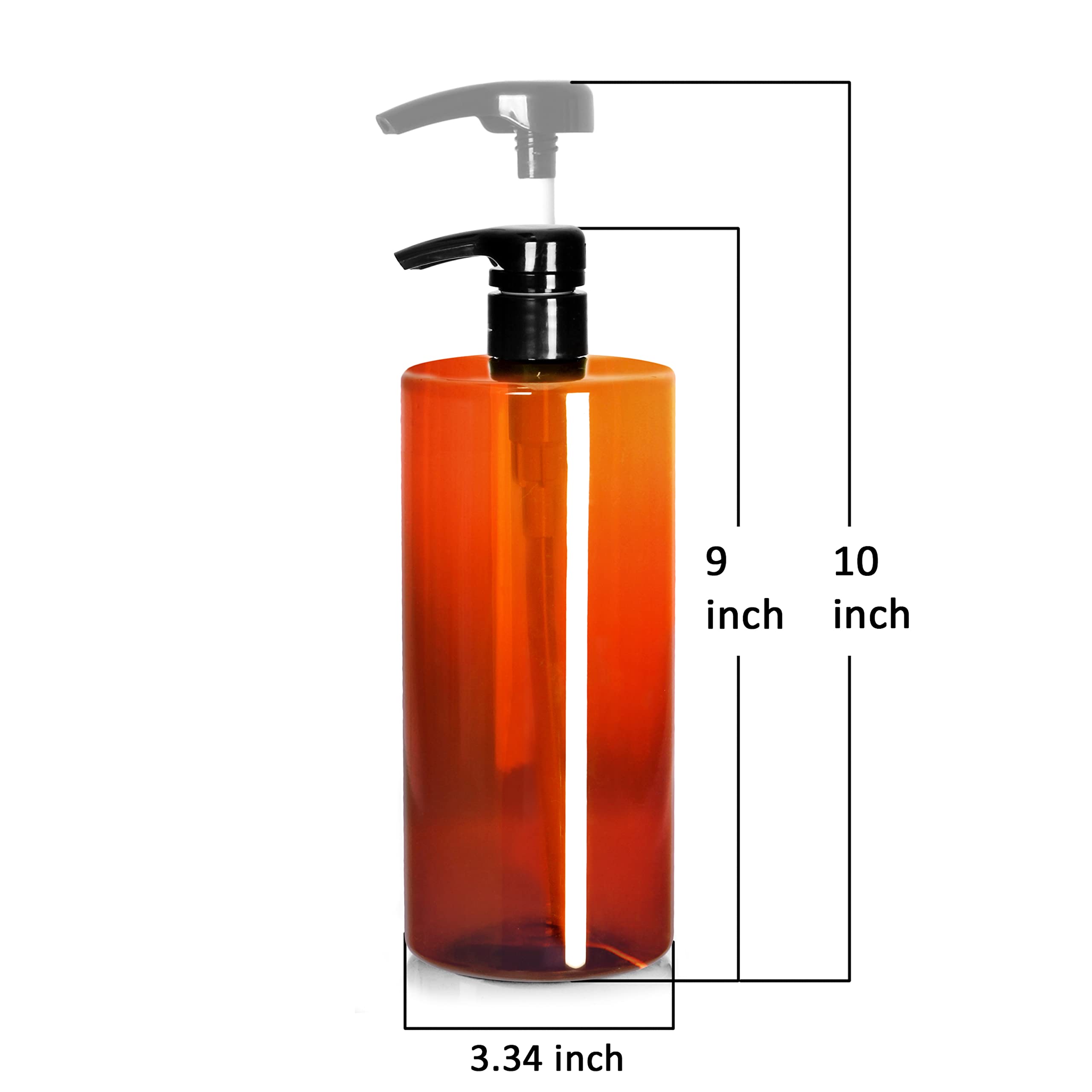 Youngever 4 Pack Pump Bottles for Shampoo 32 Ounce, Amber Shampoo Pump Bottles, Plastic Cylinder with Lockdown Leak Proof Pumps