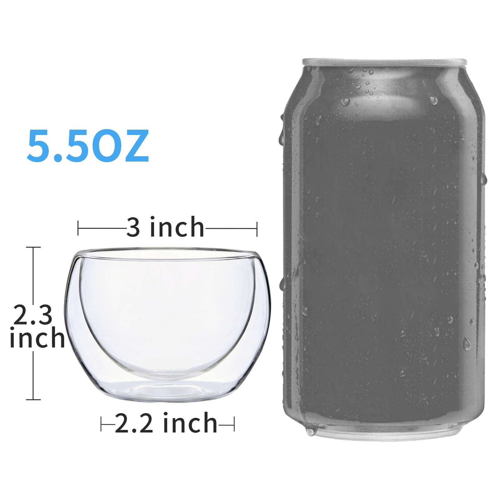 Youngever 3 Pack Espresso Cups, Double Wall Thermo Insulated Espresso Cups, Glass Coffee Cups, 5.5 Ounce (Wide)