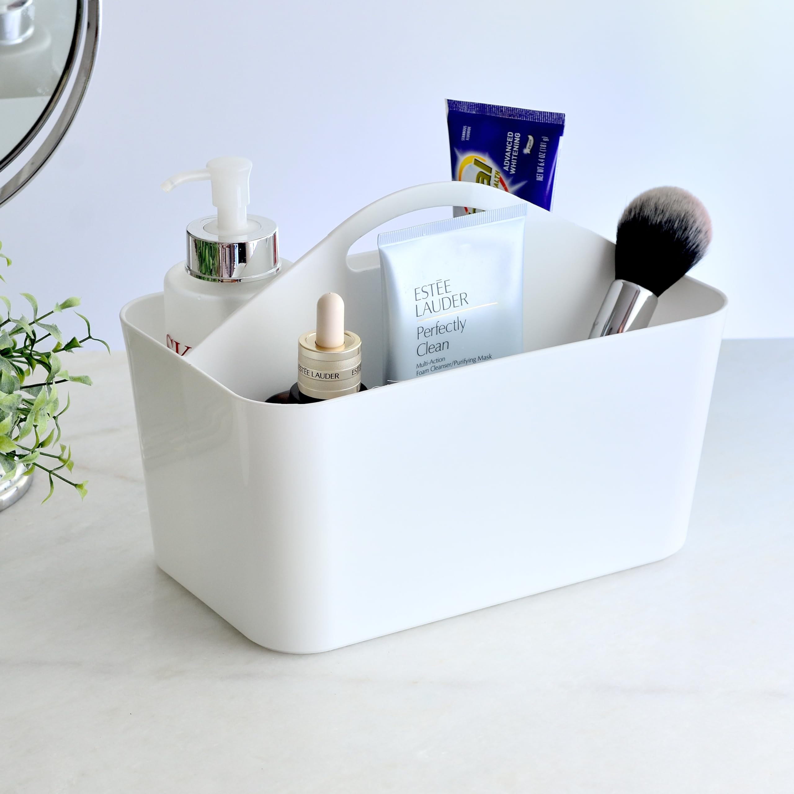 Youngever Plastic Shower Caddy Storage Organizer Utility Tote, Storage Caddy, Divided Basket Bin, Plastic Pantry Caddy Storage Bin, White Divided Caddy Organizer, Under Sink Cabinet Organizer Basket