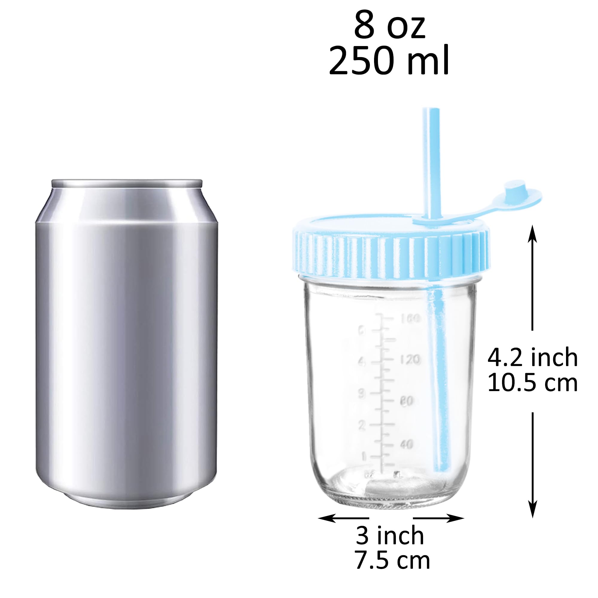 Youngever 8 Pack Glass Jars With Straws, 8 Ounce Cups, Mason Jars With Airtight Lids