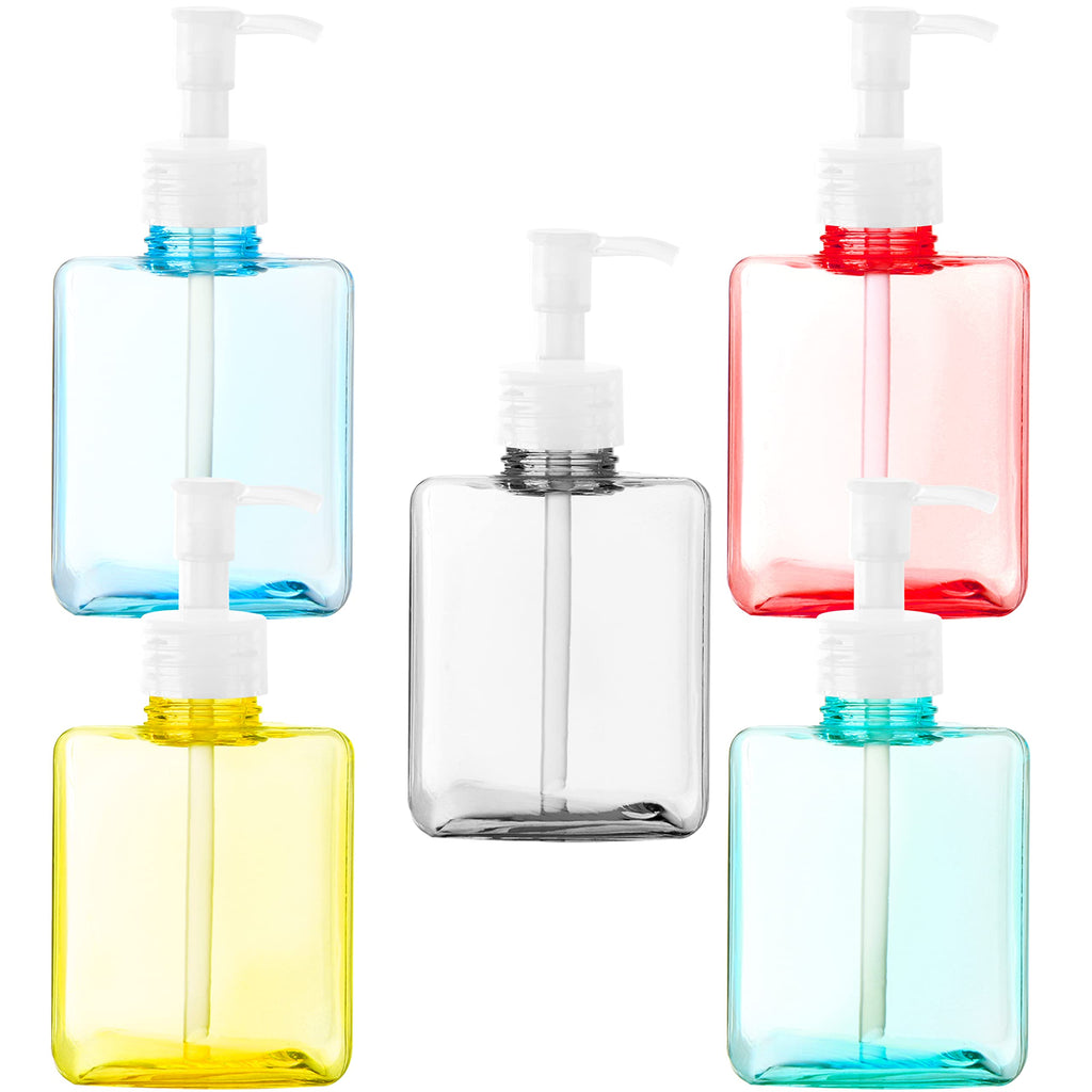 Youngever 5 Pack Color Plastic Square Pump Bottles, Refillable Plastic Pump Bottles for Dispensing