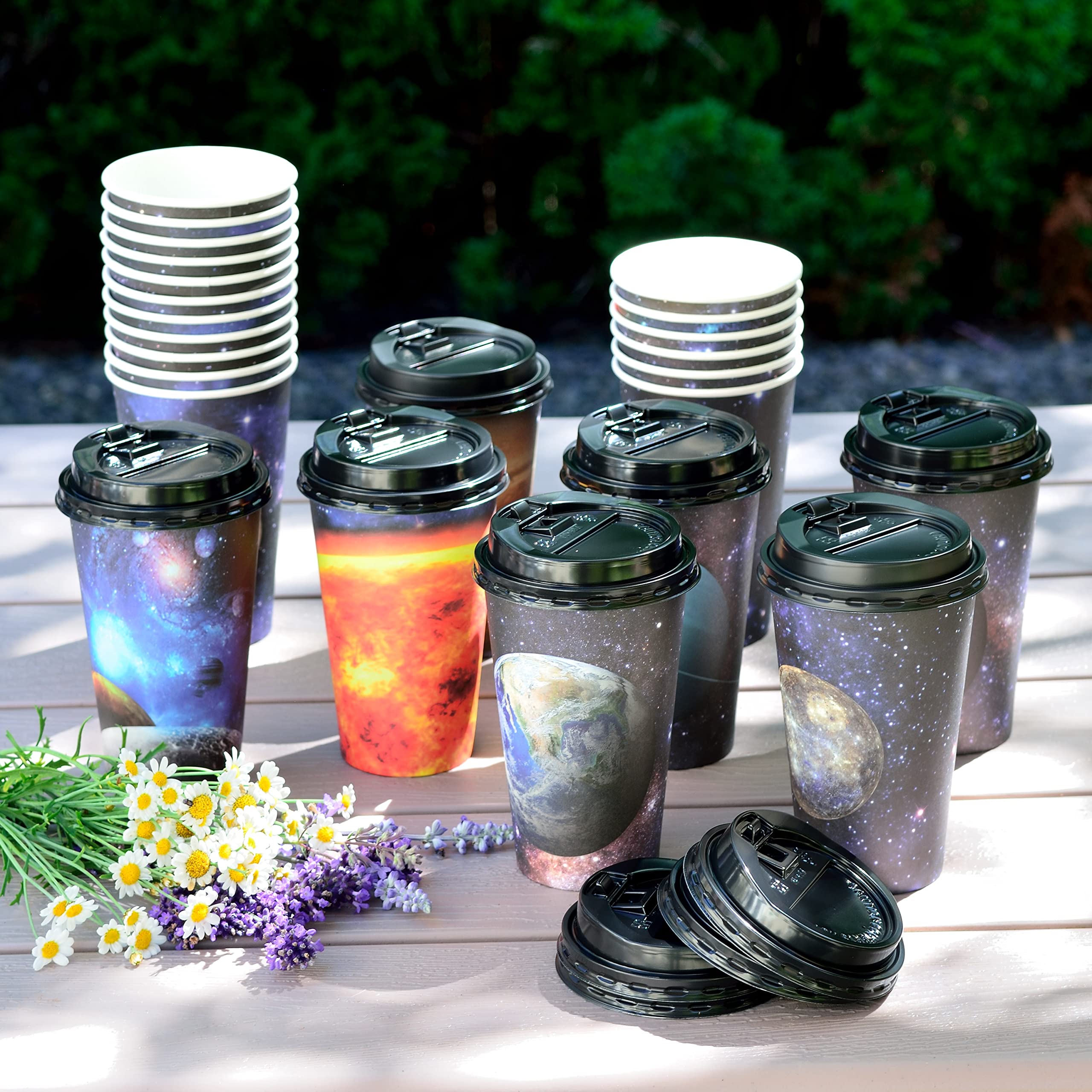 Youngever 72 Sets Disposable Coffee Cups with Lids, To Go Hot Coffee Cups, Durable Paper Cups with Lids