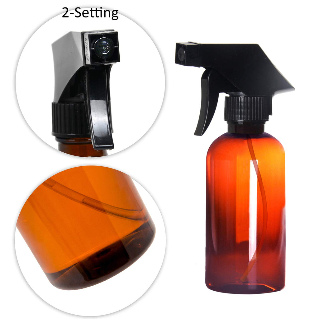 Youngever 6 Pack Empty Amber Plastic Spray Bottles, 8 Ounce Refillable Container for Essential Oils, Cleaning Products, or Aromatherapy, Trigger Sprayer with Mist and Stream Settings