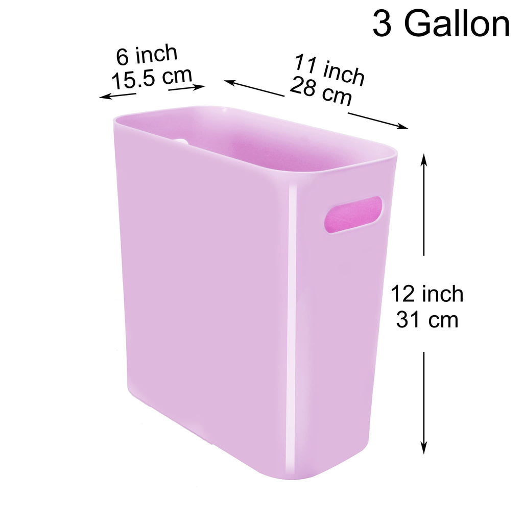 Youngever 2 Pack 3 Gallon Slim Trash Can, Plastic Garbage Container Bin, Trash Bin with Handles for Home Office, Living Room, Study Room, Kitchen, Bathroom