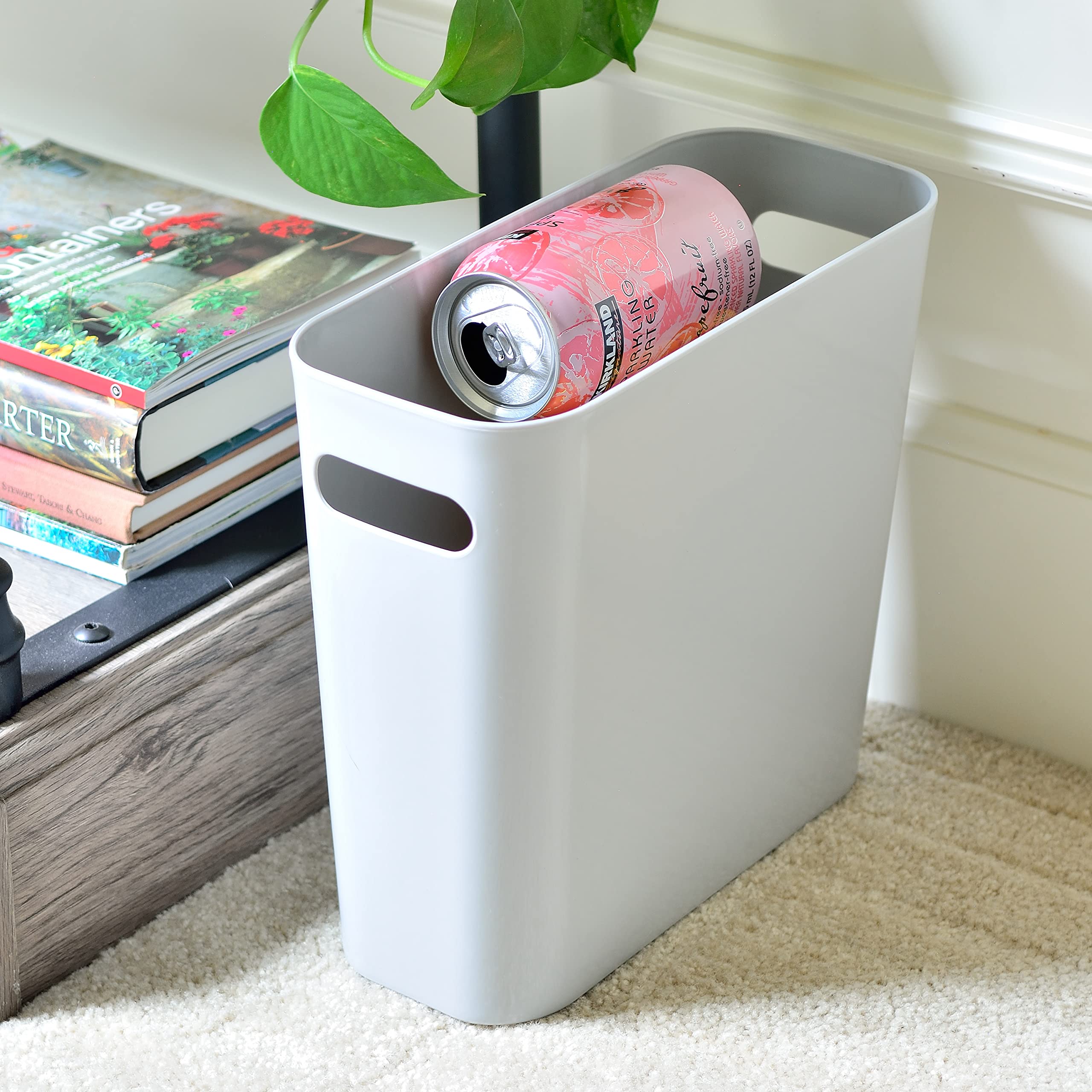 Youngever 1.5 Gallon Slim Trash Can, Re-usable 5.67L Plastic Garbage Container Bin, Small Trash Bin with Handles for Home Office, Living Room, Study Room, Kitchen, Bathroom