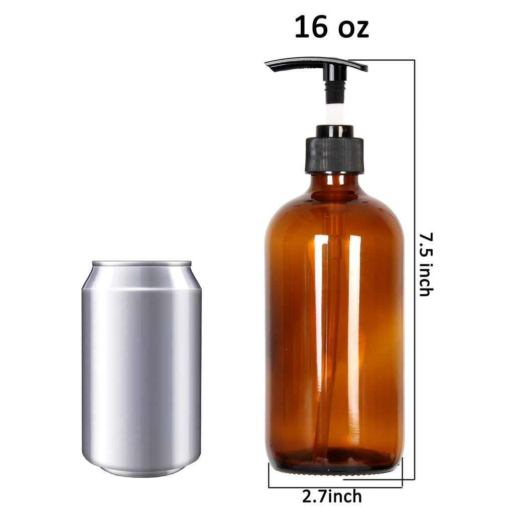 Youngever 3 Pack Empty Amber Glass Pump Bottles, 3 Pack 16 Ounce Pump Bottles, Soap Dispenser, Refillable Containers
