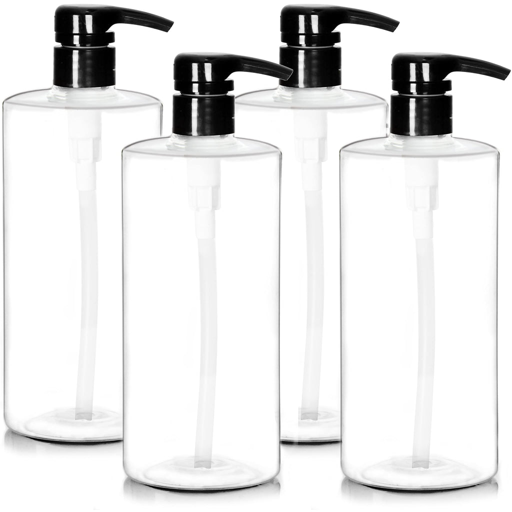 Youngever 4 Pack Pump Bottles for Shampoo 24 Ounce, Empty Shampoo Pump Bottles, Plastic Cylinder with Lockdown-Leak Proof-Pumps (Black Pump)