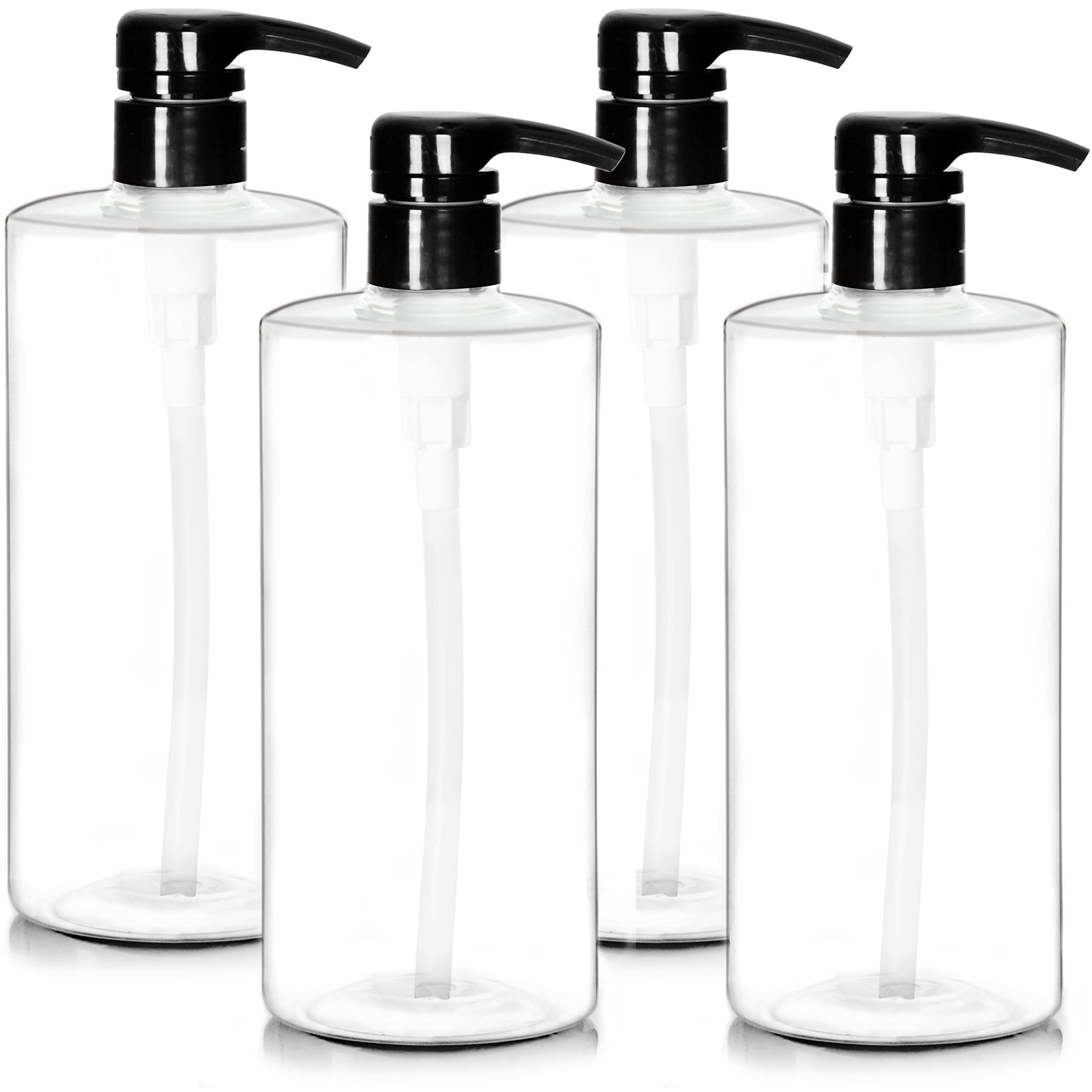Youngever 4 Pack Pump Bottles for Shampoo 24 Ounce, Empty Shampoo Pump Bottles, Plastic Cylinder with Lockdown-Leak Proof-Pumps (Black Pump)