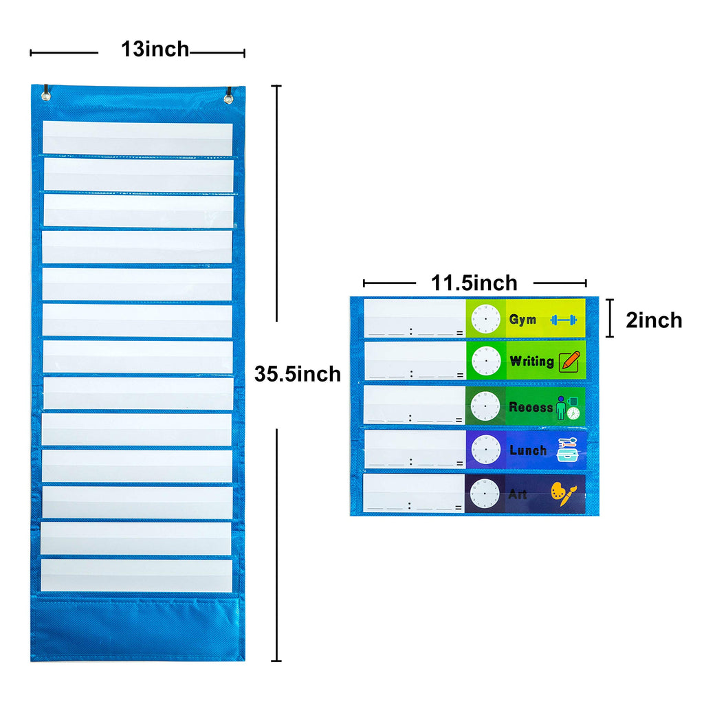 Youngever Classroom Pocket Chart,13+1 Pocket, Daily Schedule Pocket Chart, 26 Double-Sided Reusable Dry-Eraser Cards (13 Color+13 Blank) Educational Charts for Classroom Office Home Preschool Activity