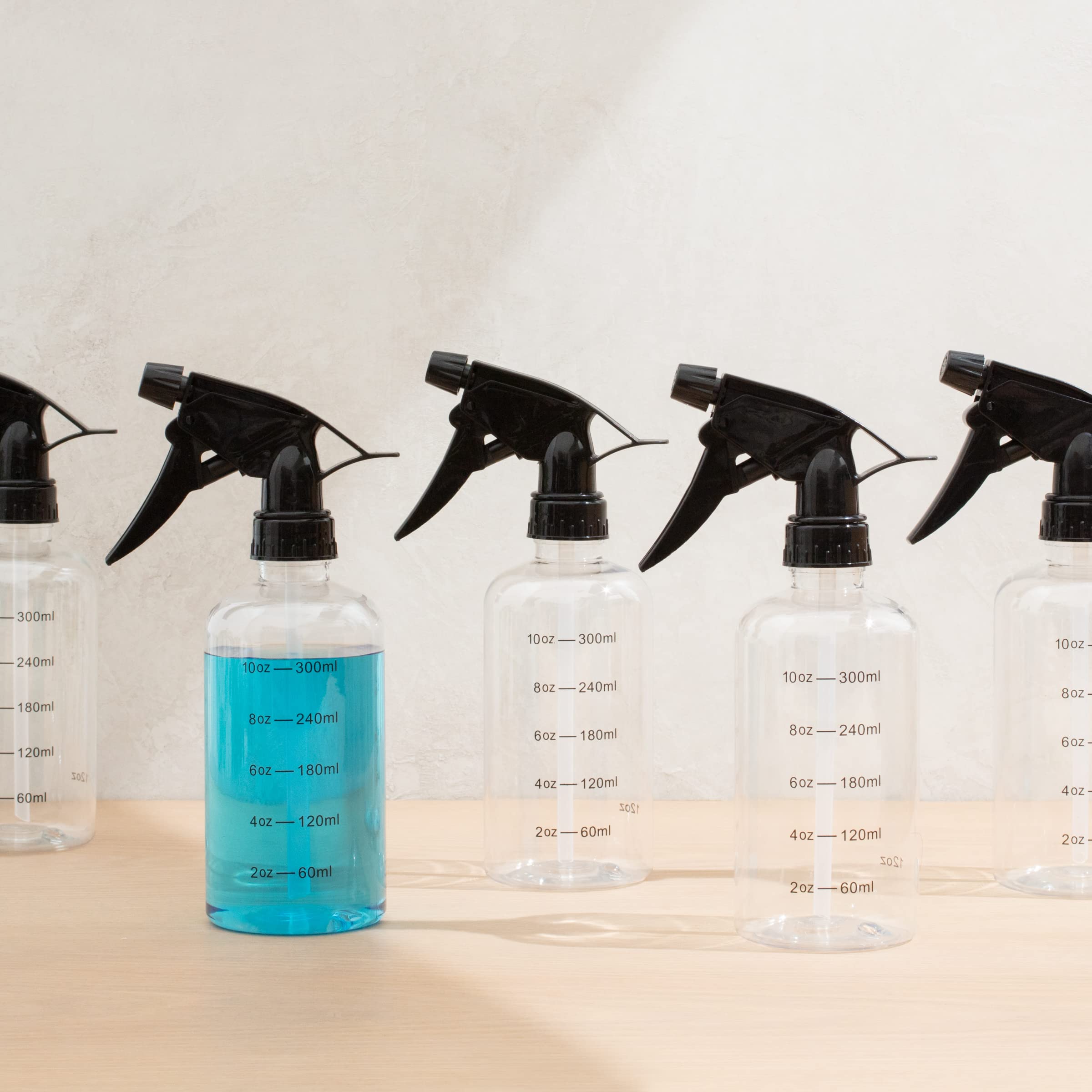 Youngever Set of 12 Empty 12 Ounce Plastic Spray Bottles with Measurement, Spray Bottles for Hair and Cleaning Solutions