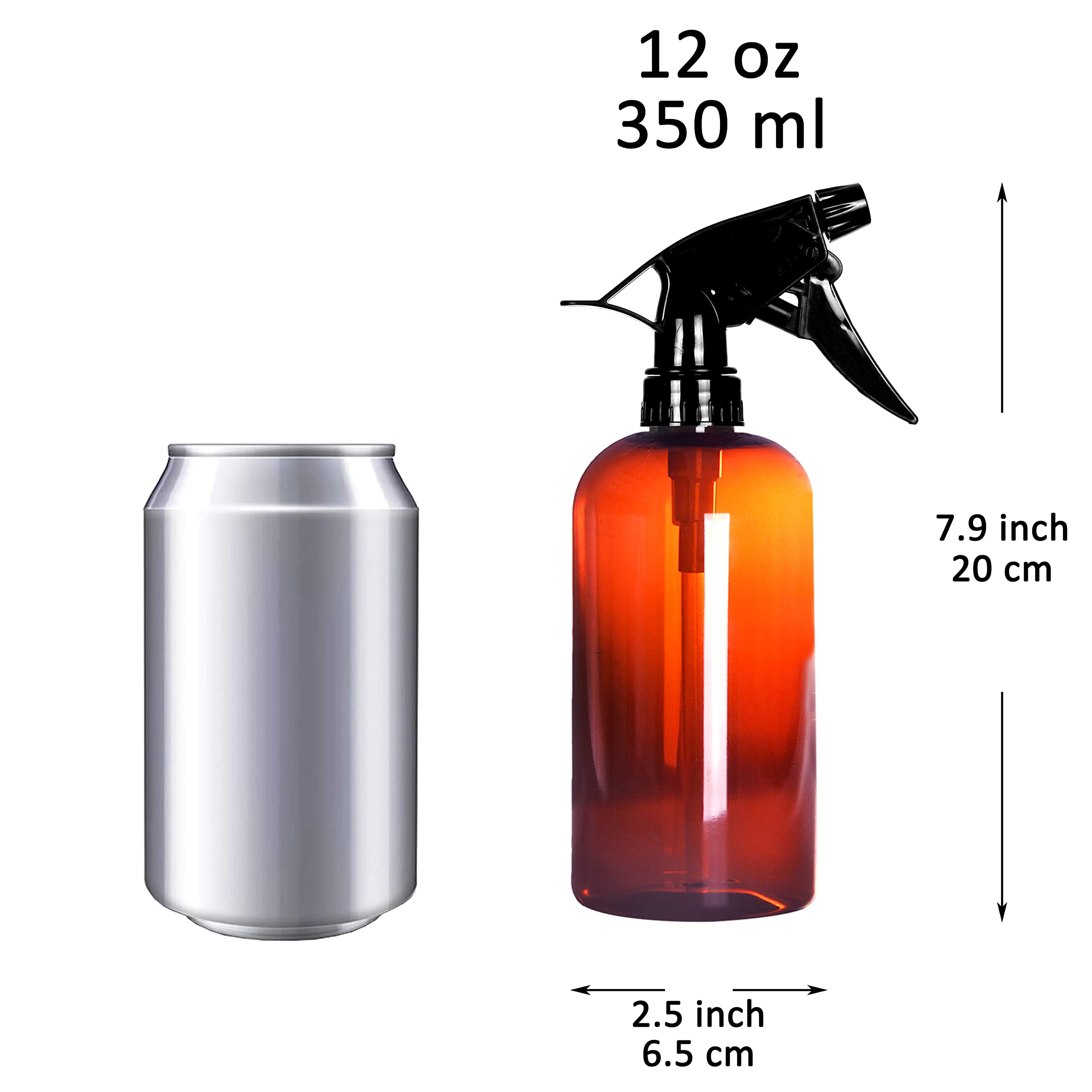 Youngever 6 Pack Empty Amber Plastic Spray Bottles, 12 Ounce Refillable Container for Essential Oils, Cleaning Products, or Aromatherapy, Trigger Sprayer with Mist and Stream Settings