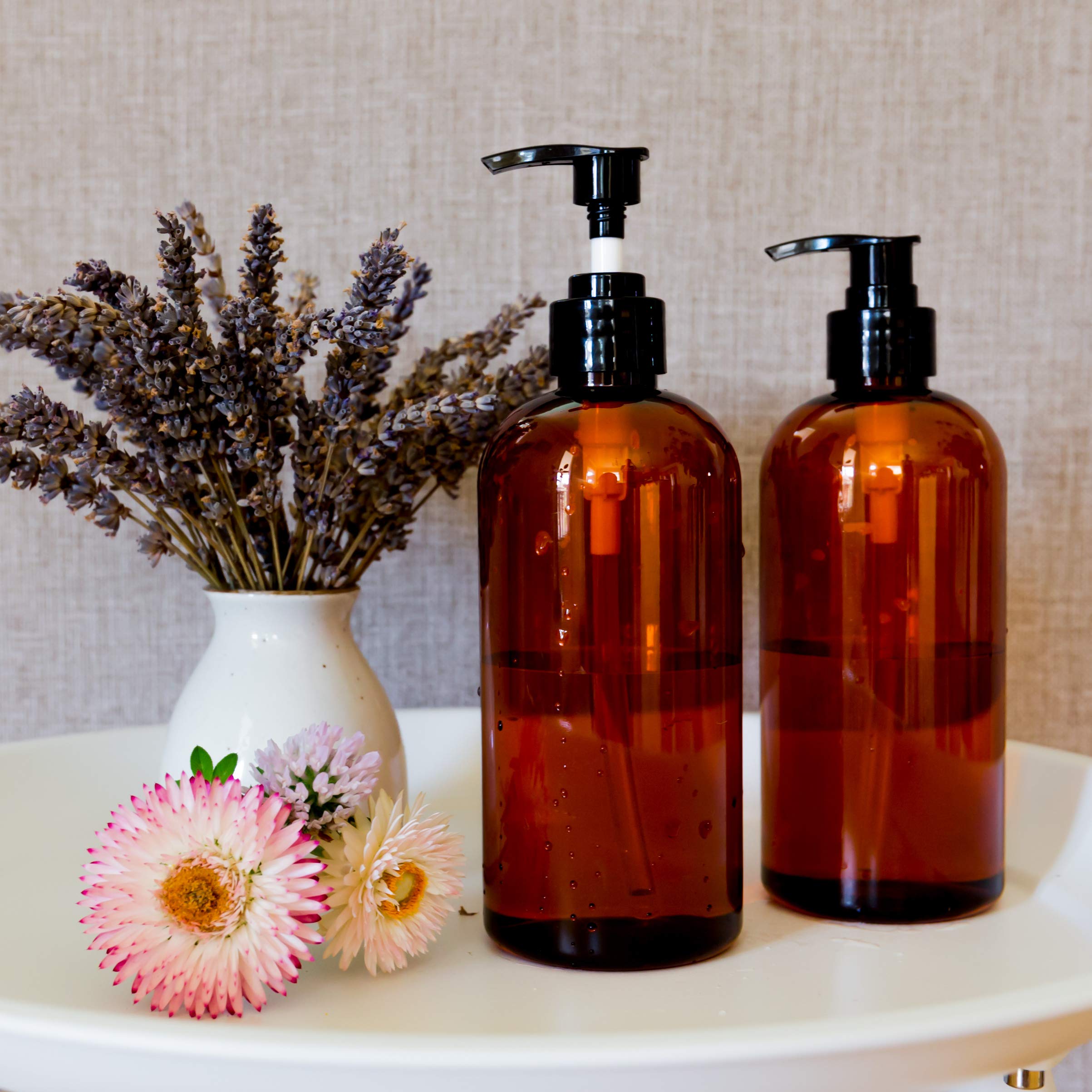 Youngever 5 Pack Plastic Pump Bottles 16 Ounce, Refillable Plastic Pump Bottles