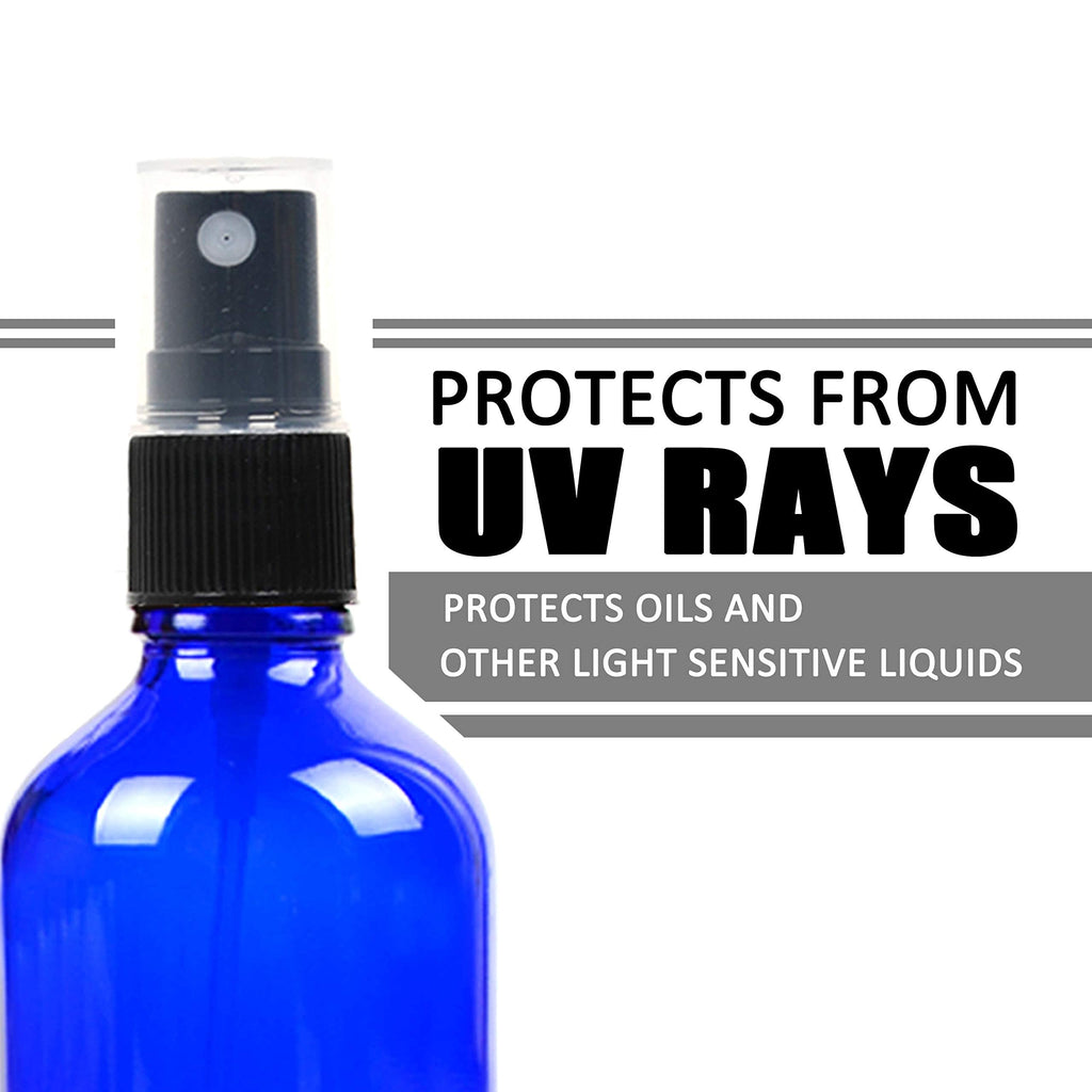 Youngever 10 Pack Empty Blue Glass Spray Bottles, 4 Ounce Refillable Container for Essential Oils, Cleaning Products, or Aromatherapy