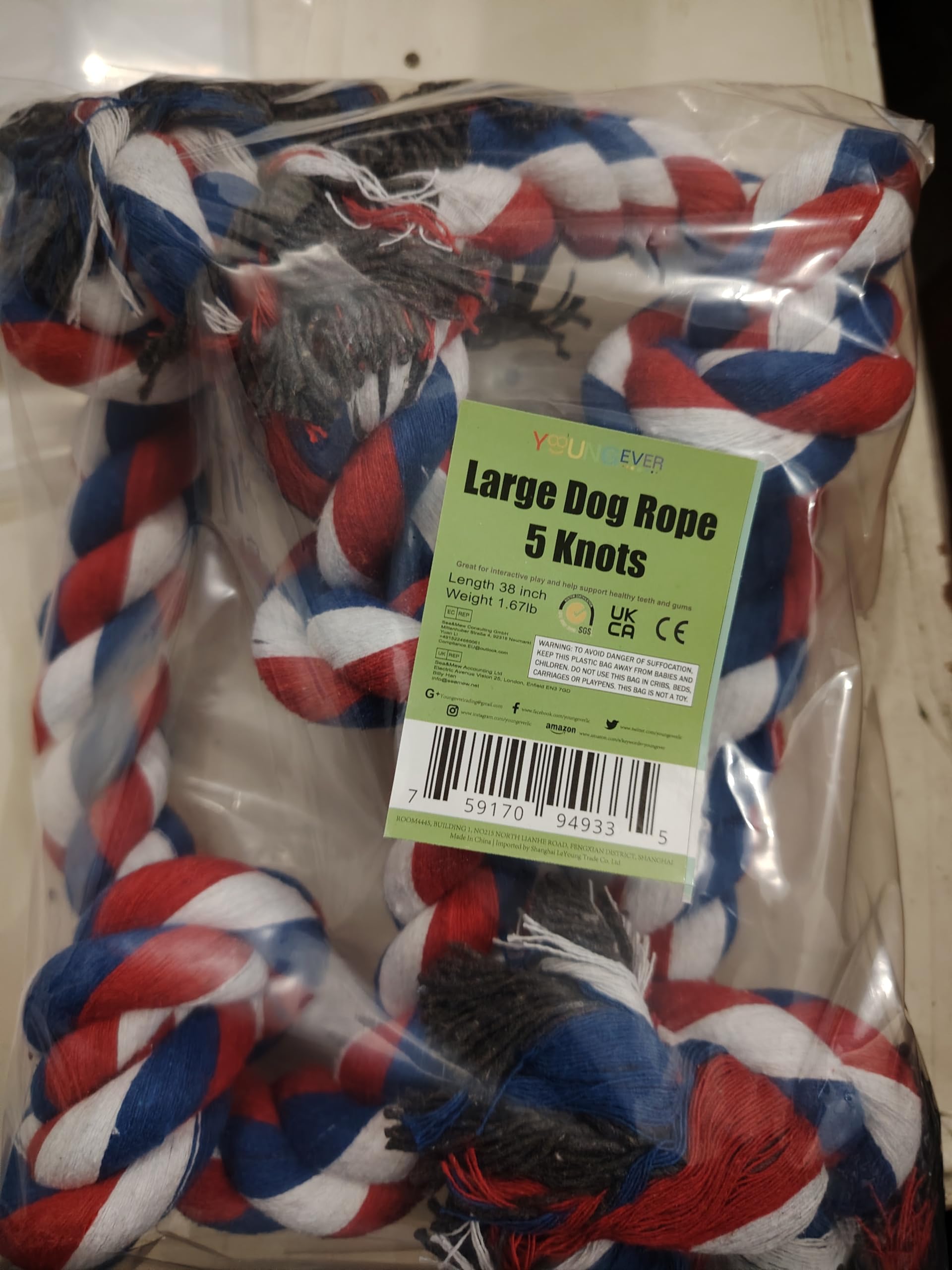 Youngever 3.5 Feet Tough Rope Toys for Aggressive Chewers, XL & Large Dogs, Indestructible Tug War Teeth Cleaning