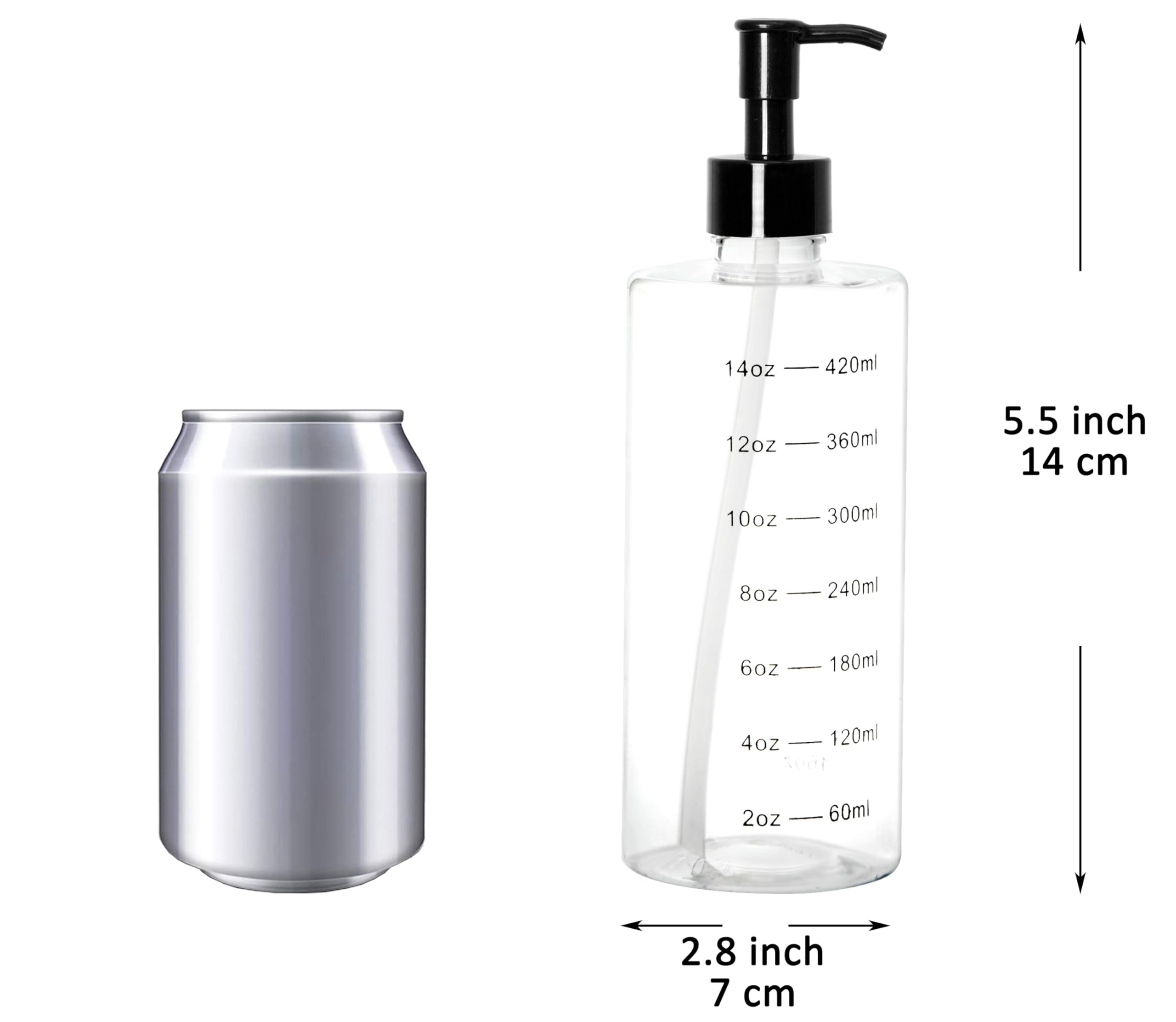 Youngever 5 Pack Plastic Pump Bottles 16 Ounce, Clear Refillable Plastic Pump Bottles with Measurement and Travel Lock