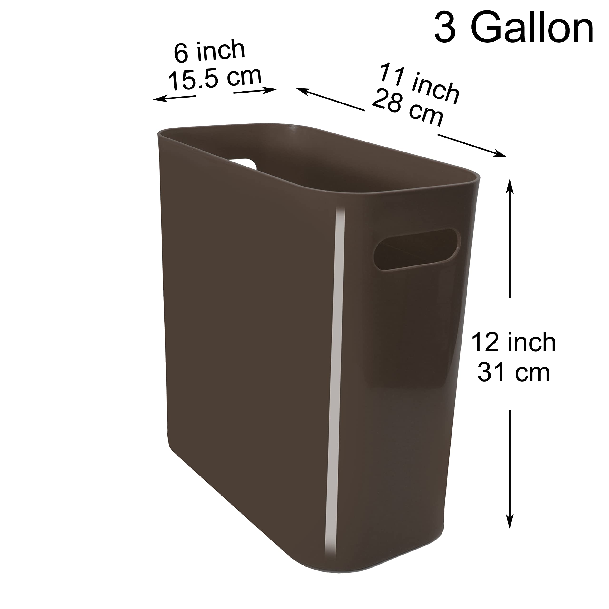Youngever 2 Pack 3 Gallon Slim Trash Can, Plastic Garbage Container Bin, Trash Bin with Handles for Home Office, Living Room, Study Room, Kitchen, Bathroom