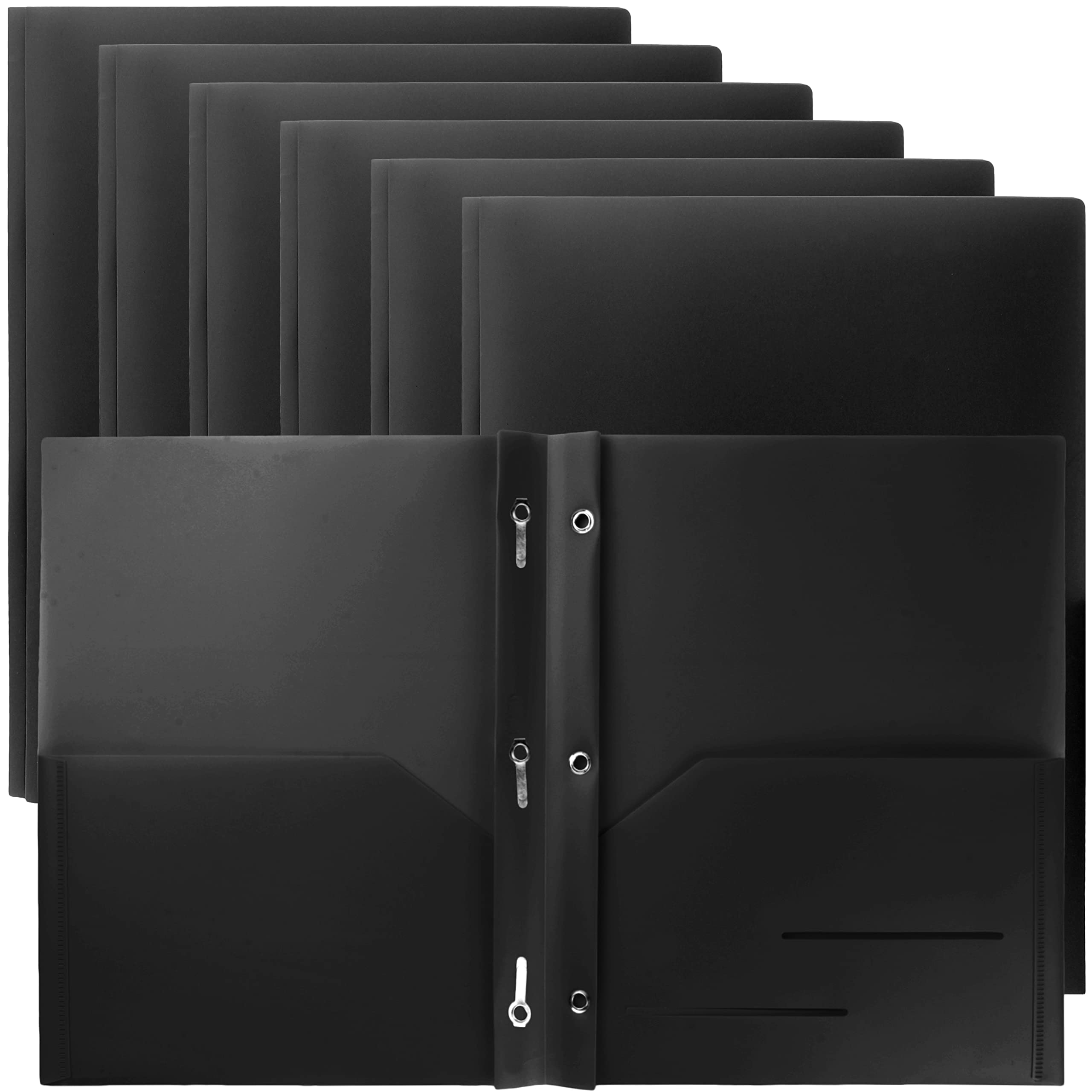 Youngever 6 Pack Heavy Duty Plastic Two Pocket Folders with 3 Prongs, Metal Prongs Fastener, Heavy Duty Plastic 2 Pocket Folder