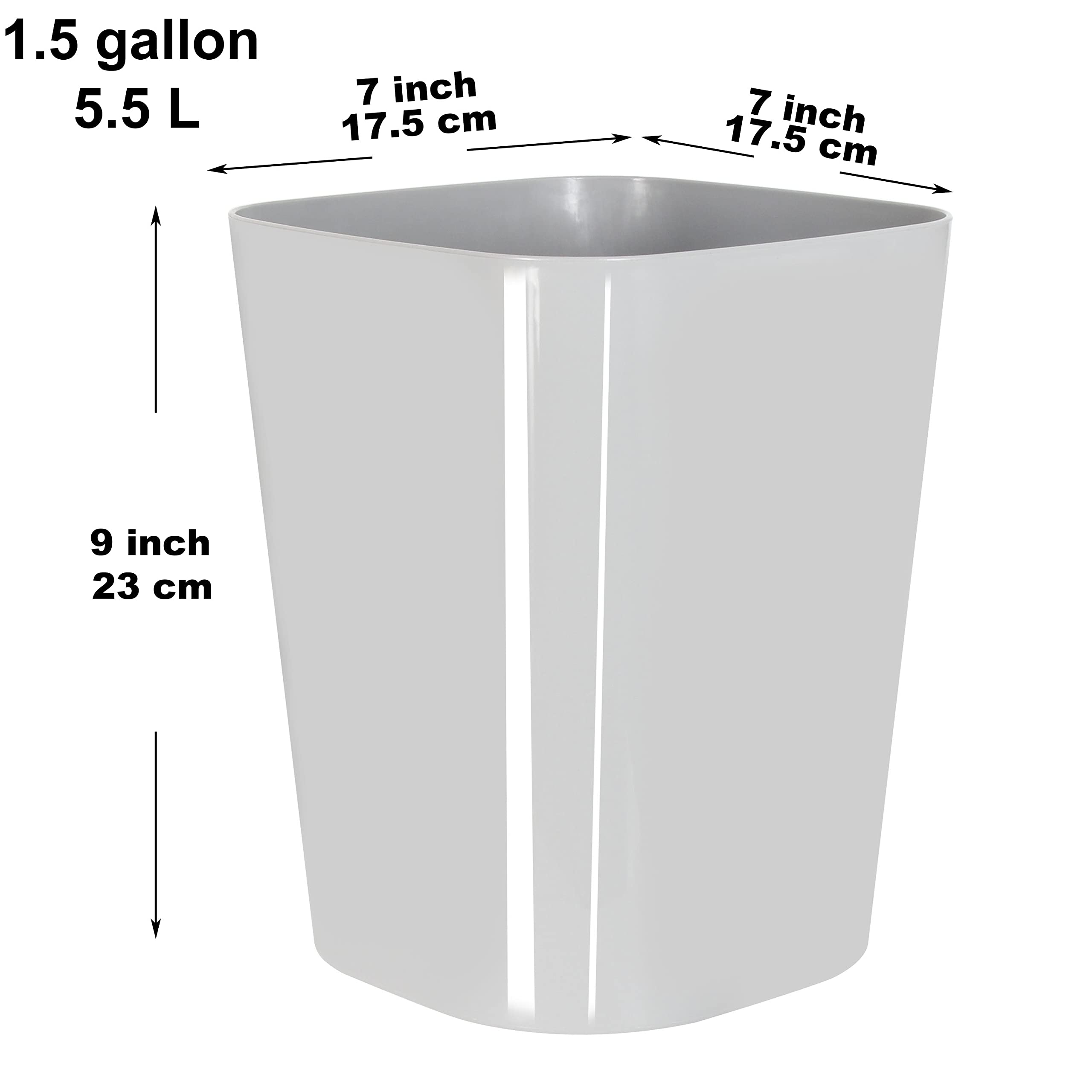 Youngever 2 Pack 1.5 Gallon Square Trash Can, Plastic Garbage Container Bin, Small Trash Bin for Home Office, Living Room, Study Room, Kitchen, Bathroom