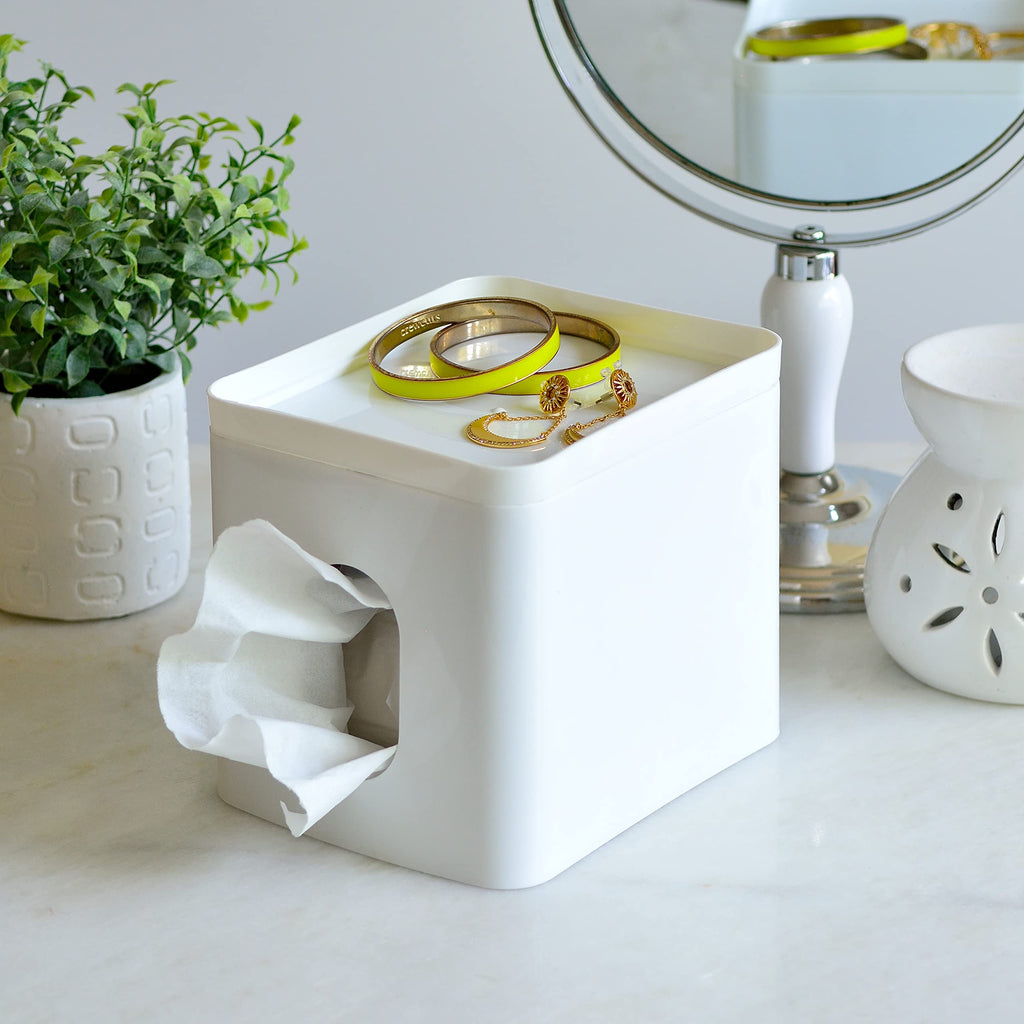 Youngever 2 Pack Napkin Box Covers, Plastic Square Tissue Box Holders with Lid, Square Napkin Box Holders