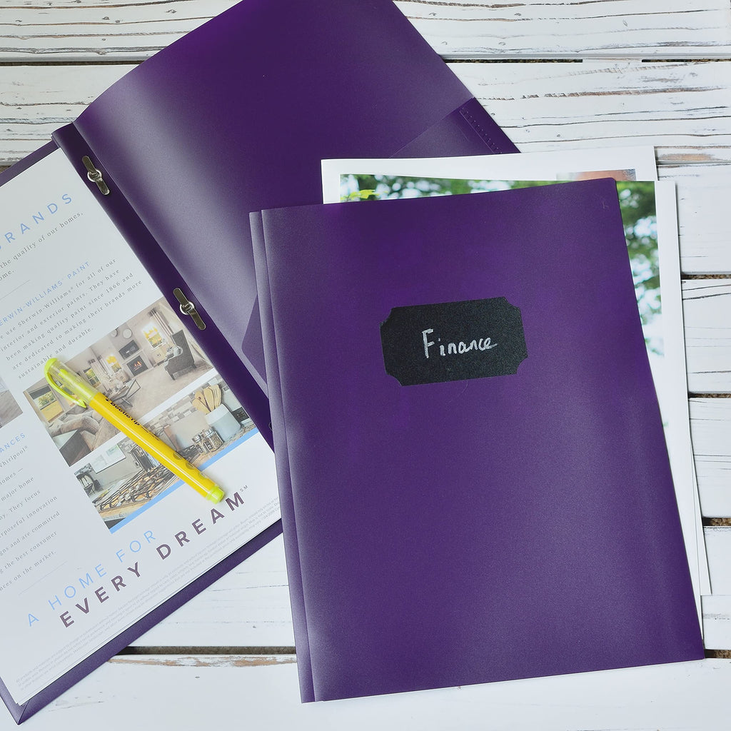 Youngever 6 Pack Heavy Duty Plastic Two Pocket Folders with 3 Prongs, Metal Prongs Fastener, Heavy Duty Plastic 2 Pocket Folder
