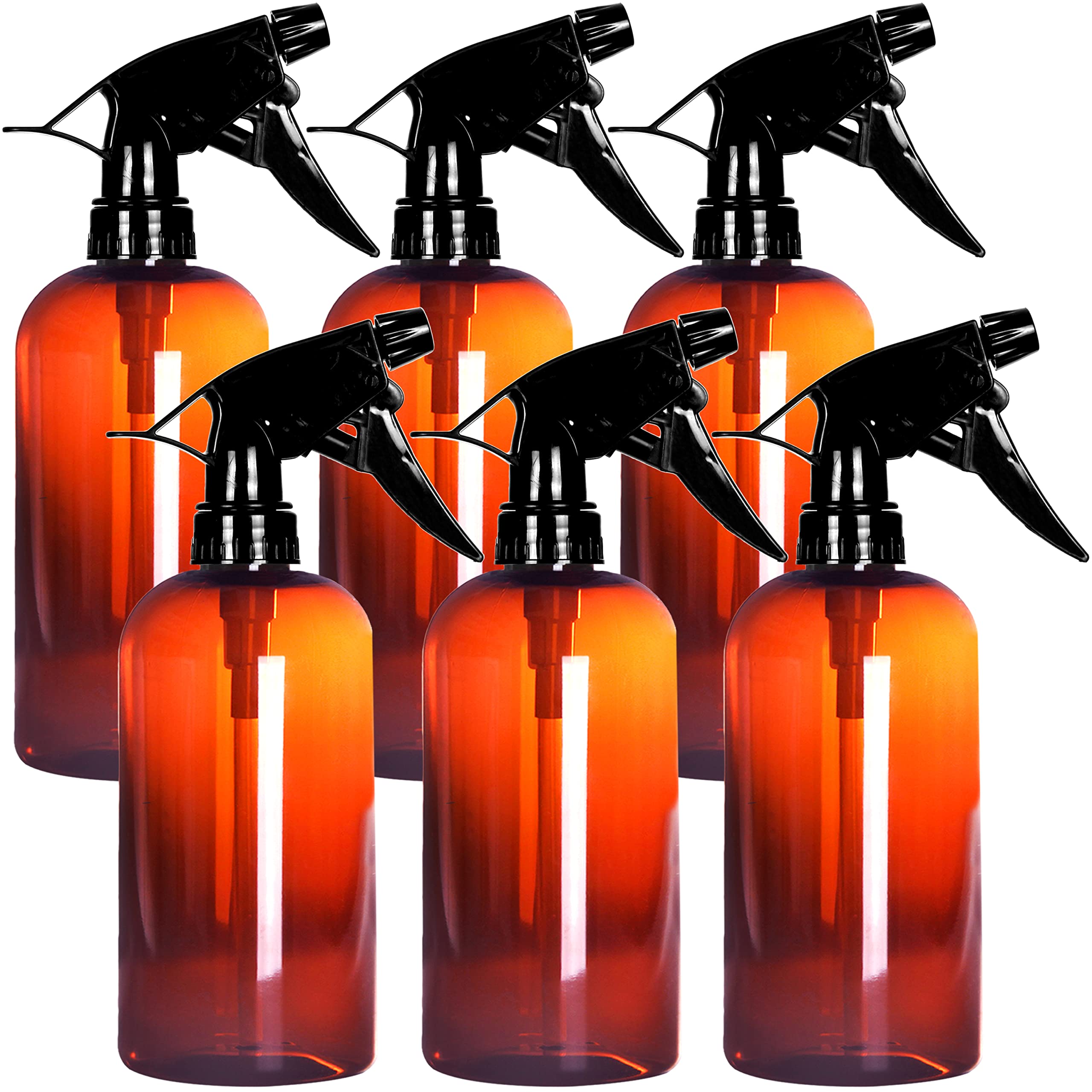 Youngever 6 Pack Empty Amber Plastic Spray Bottles, 12 Ounce Refillable Container for Essential Oils, Cleaning Products, or Aromatherapy, Trigger Sprayer with Mist and Stream Settings