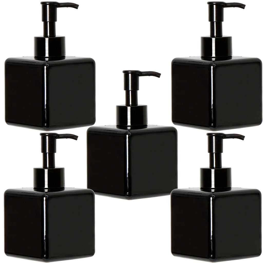 Youngever 5 Pack Black Plastic Square Pump Bottles, Refillable Plastic Pump Bottles for Dispensing Lotions, Shampoos and More