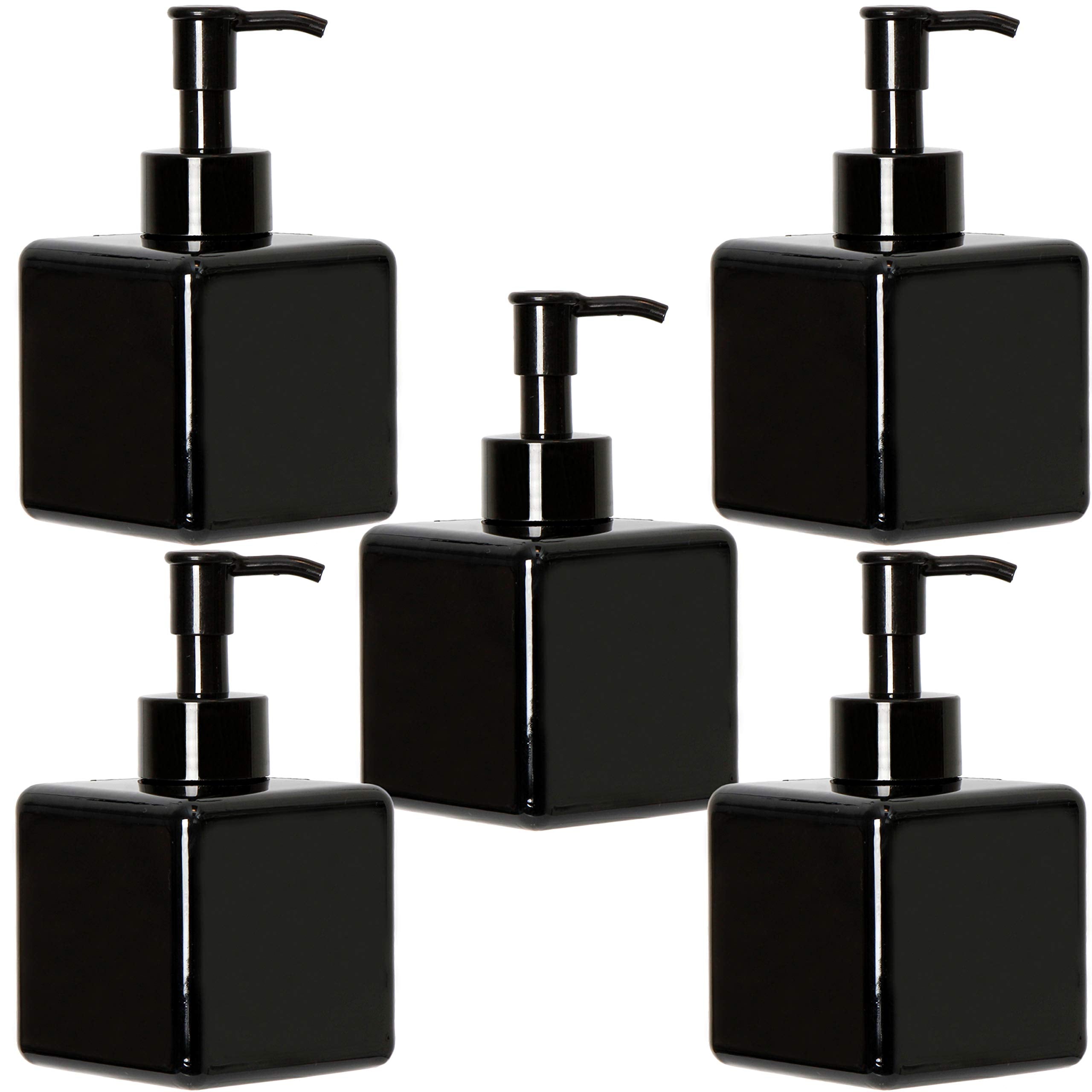 Youngever 5 Pack Black Plastic Square Pump Bottles, Refillable Plastic Pump Bottles for Dispensing Lotions, Shampoos and More