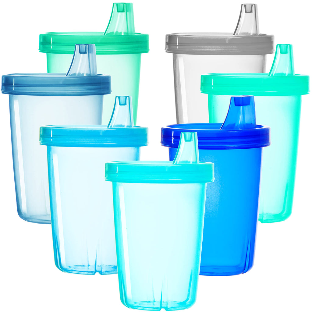 Youngever 7 Pack Kids Sippy Cups, 7 Coastal Colors, 10 oz Plastic Sippy Cups for Infant, Toddler, Kids