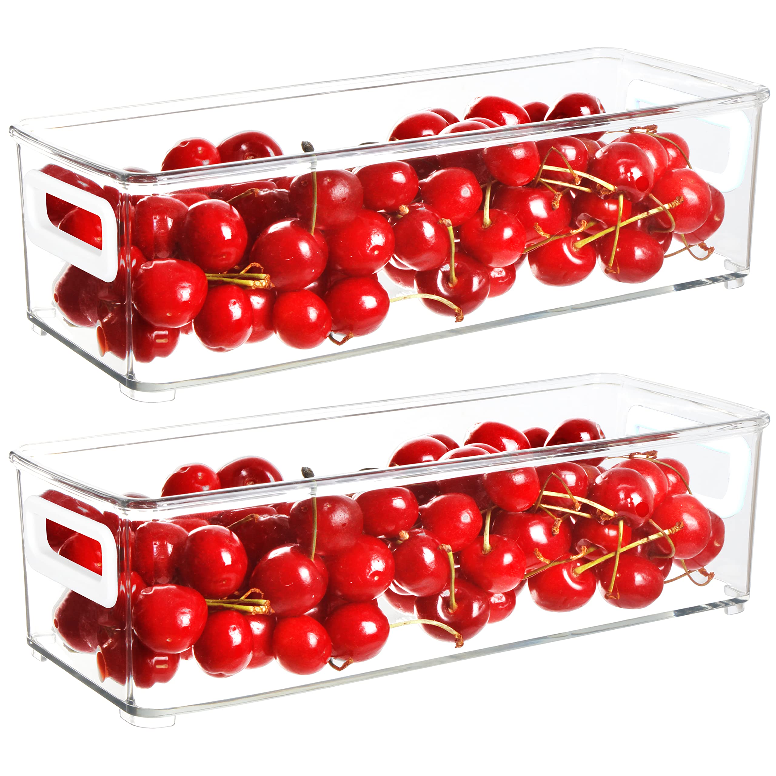 Youngever 4 Pack Stackable Plastic Storage Organizer Container Bins, Stackable Storage Bins with Handler for Refrigerator, Pantry