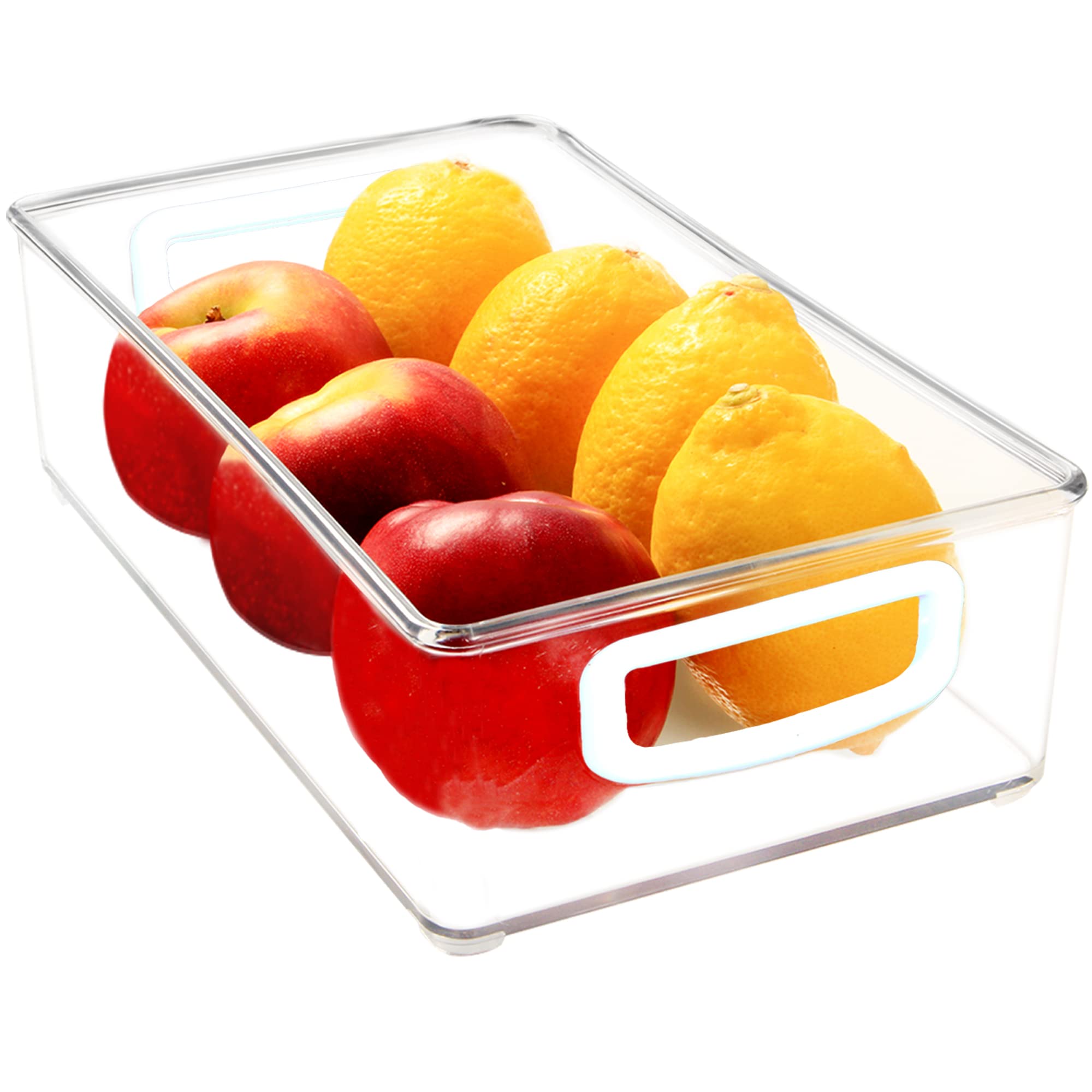 Youngever 4 Pack Stackable Plastic Storage Organizer Container Bins, Stackable Storage Bins with Handler for Refrigerator, Pantry