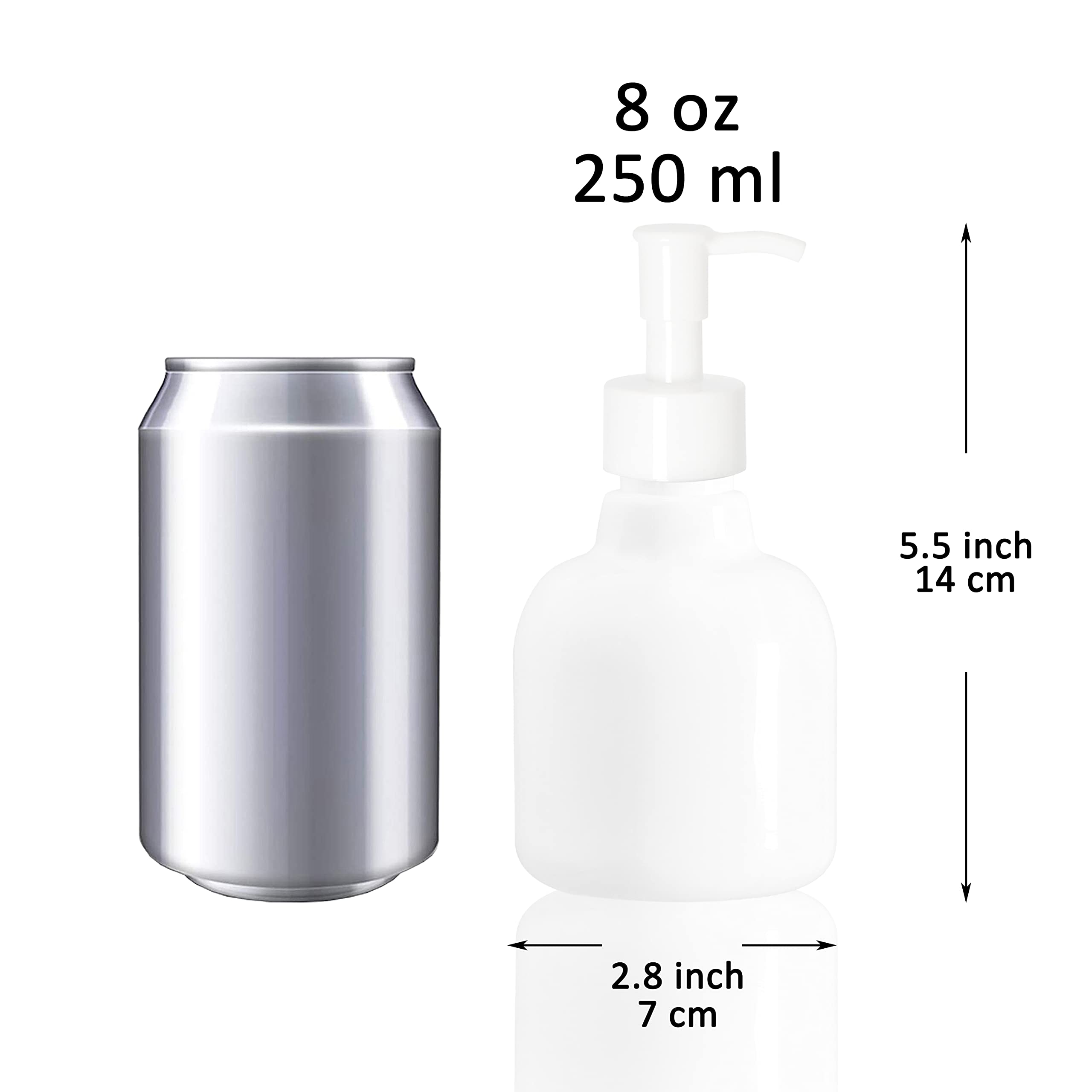 Youngever 6 Pack Plastic Pump Bottles 8 Ounce, Refillable Plastic Pump Bottles with Travel Lock (White)