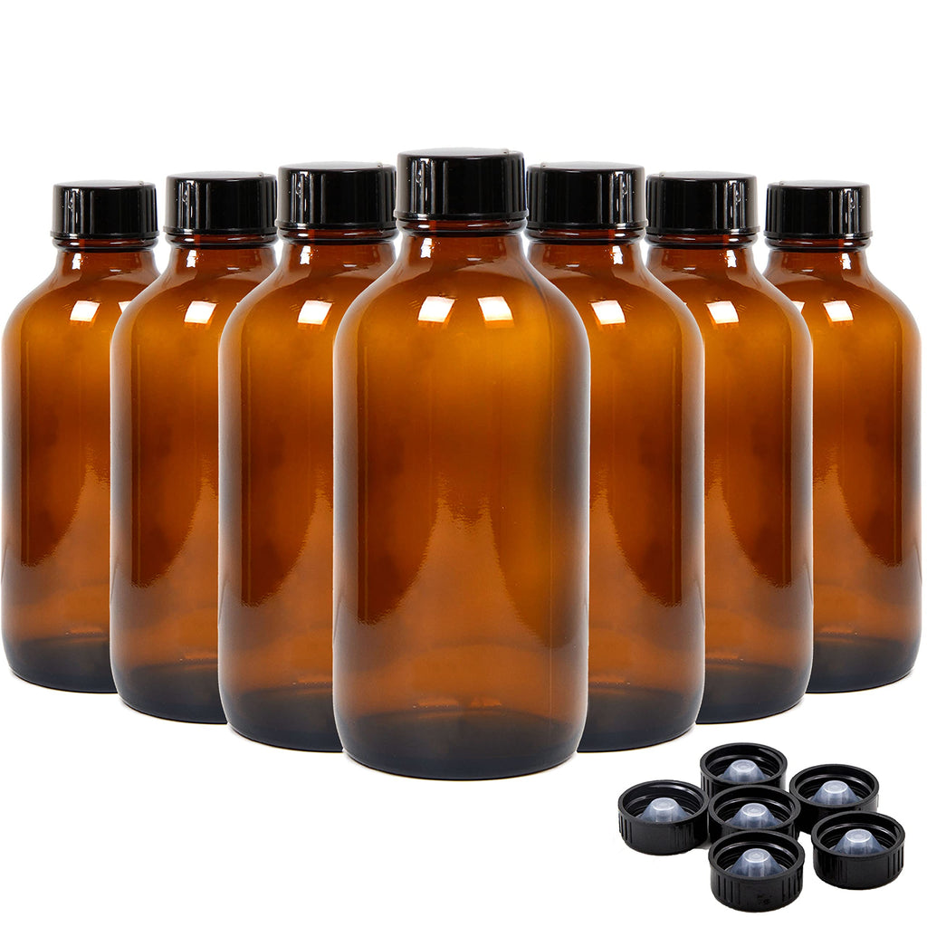 Youngever 16 Pack Amber Glass Bottles with Lids, Refillable Container for Essential Oils, Vanilla Extract and more