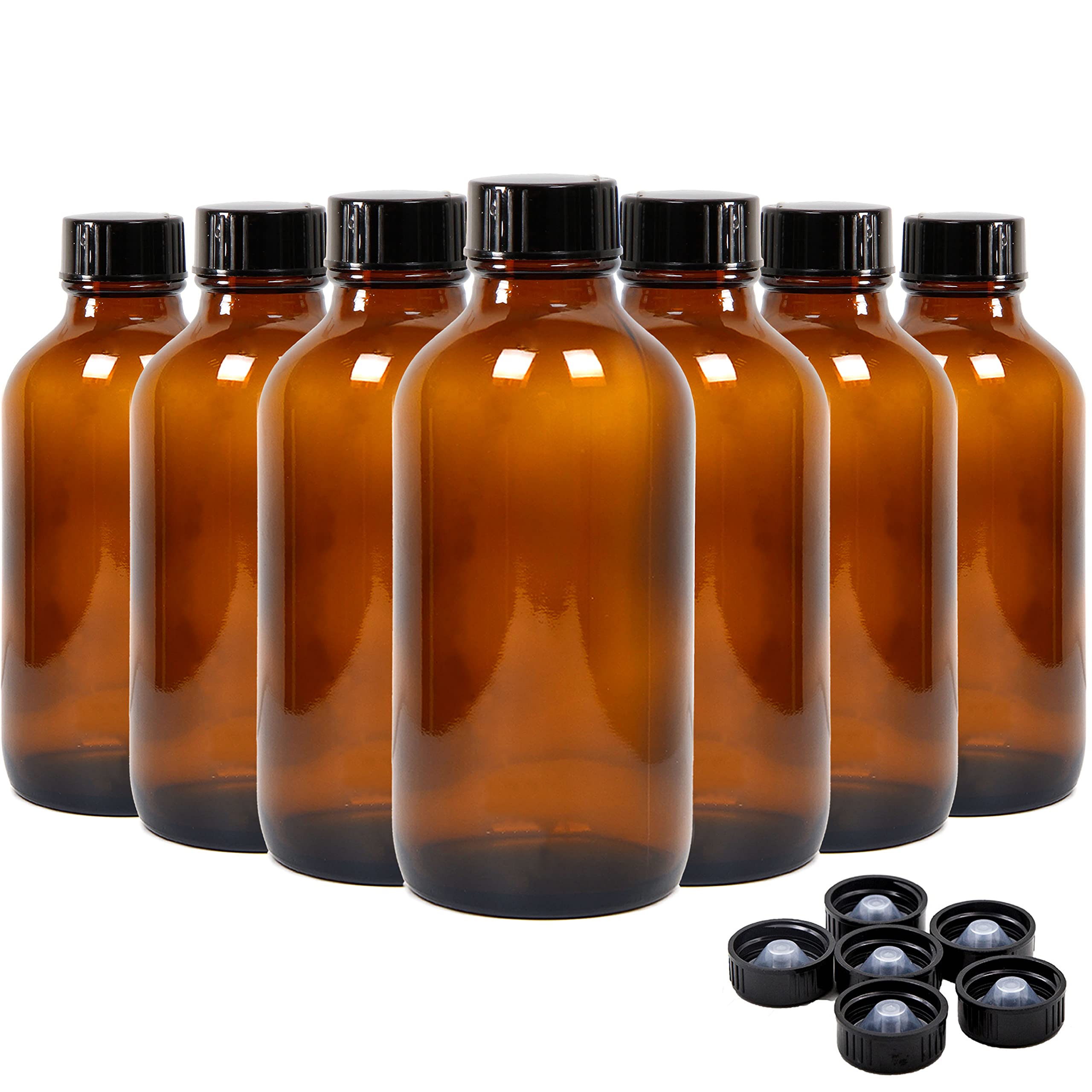 Youngever 16 Pack Amber Glass Bottles with Lids, Refillable Container for Essential Oils, Vanilla Extract and more