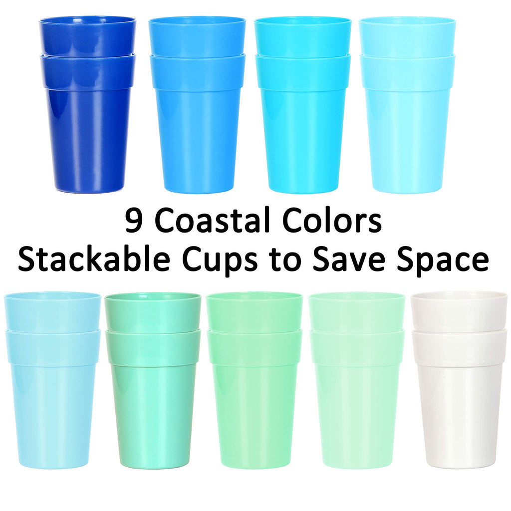 Youngever 18 Pack 12 Ounce Plastic Kids Juice Tumblers, Unbreakable Drinking Glasses, Plastic Cups, Reusable | Stackable | NO BPA | Top-rack Dishwasher Safe