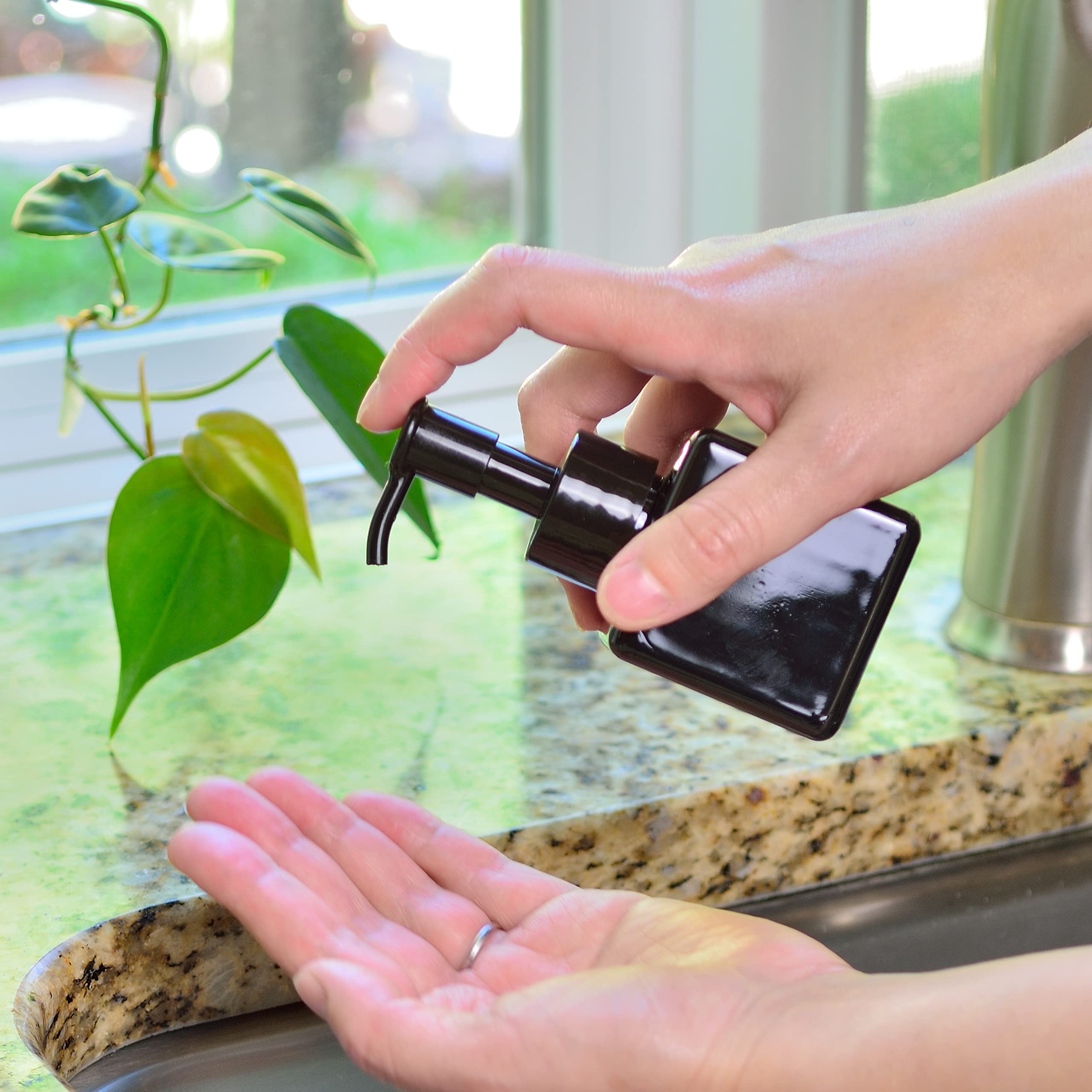 Youngever 5 Pack 4 Ounce Plastic Pump Bottles, Square Refillable Plastic Pump Bottles for Dispensing Lotions, Liquid Soap