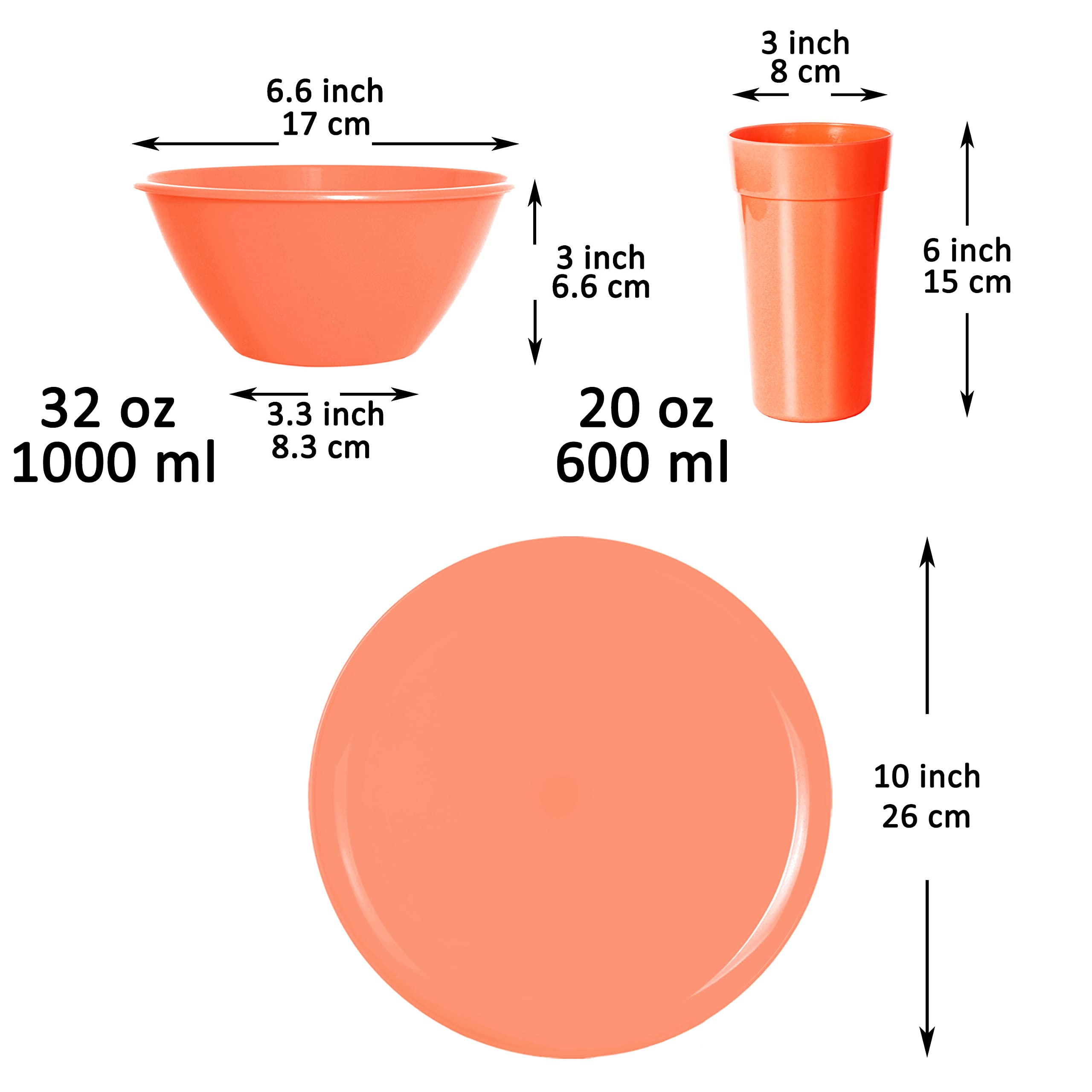 Youngever 18-Piece Plastic Kitchen Dinnerware Set, Plates, Dishes, Bowls, Cups, Service for 6