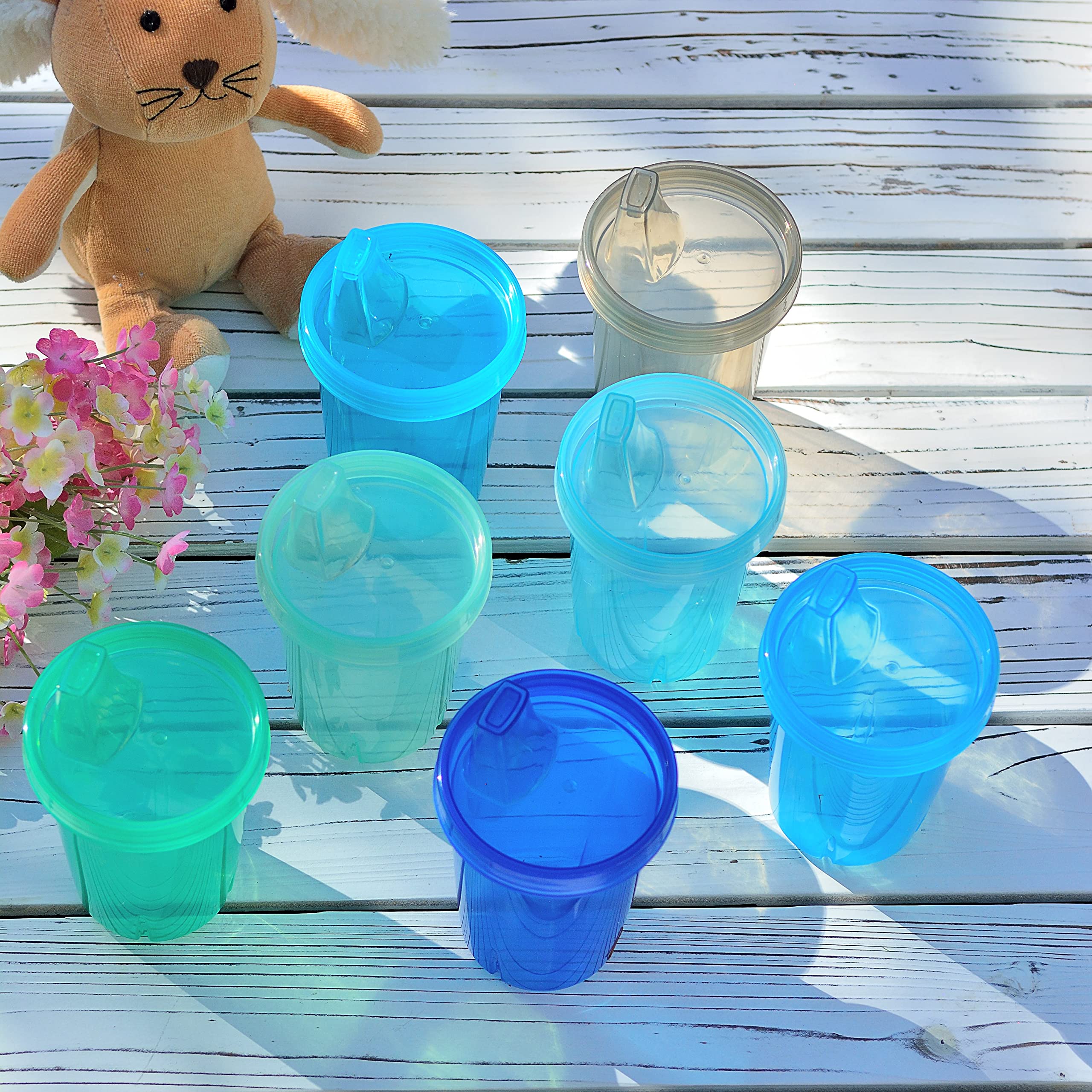 Youngever 7 Pack Kids Sippy Cups, 7 Coastal Colors, 10 oz Plastic Sippy Cups for Infant, Toddler, Kids