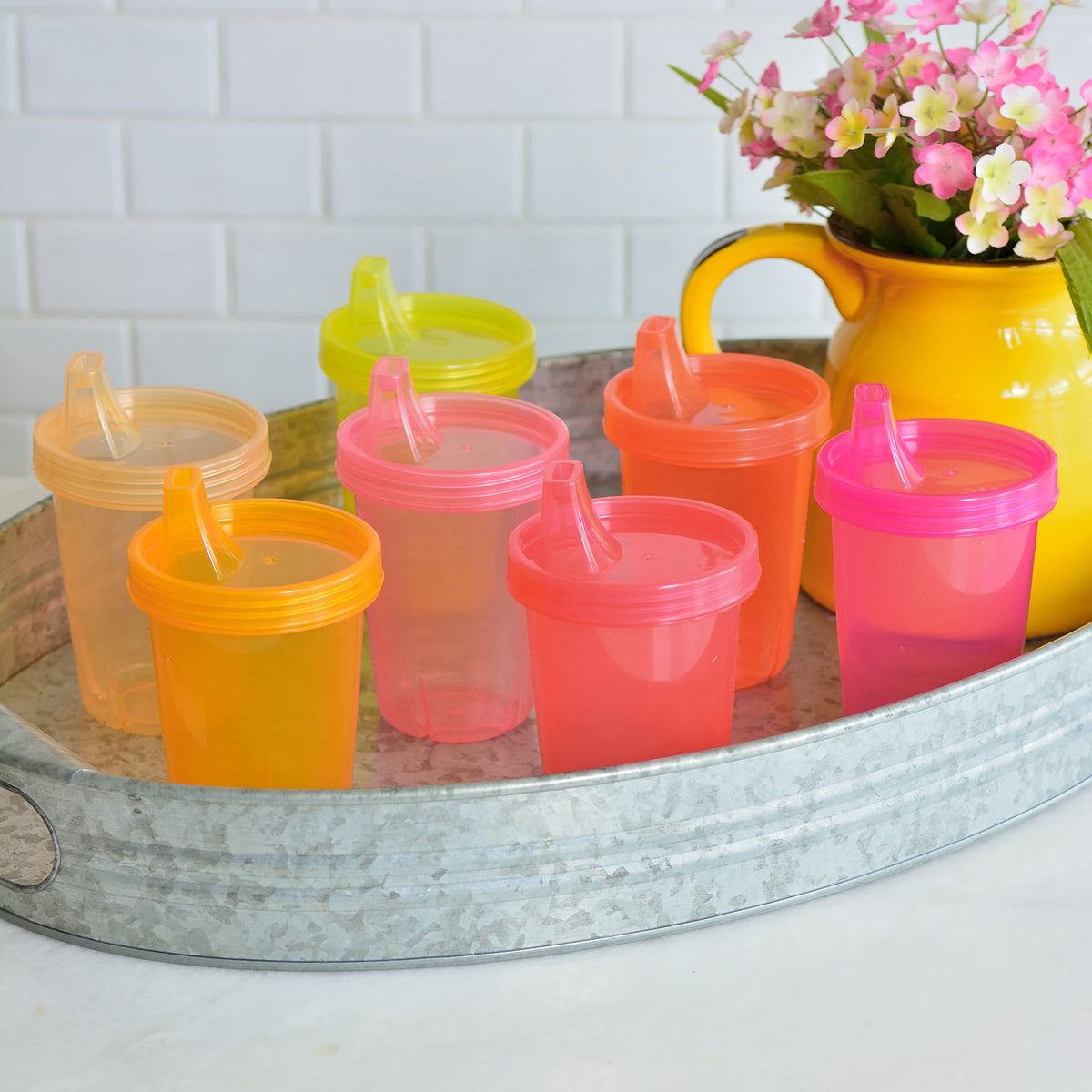 Youngever 7 Pack Kids Sippy Cups for Infant and Toddler - Pink Color