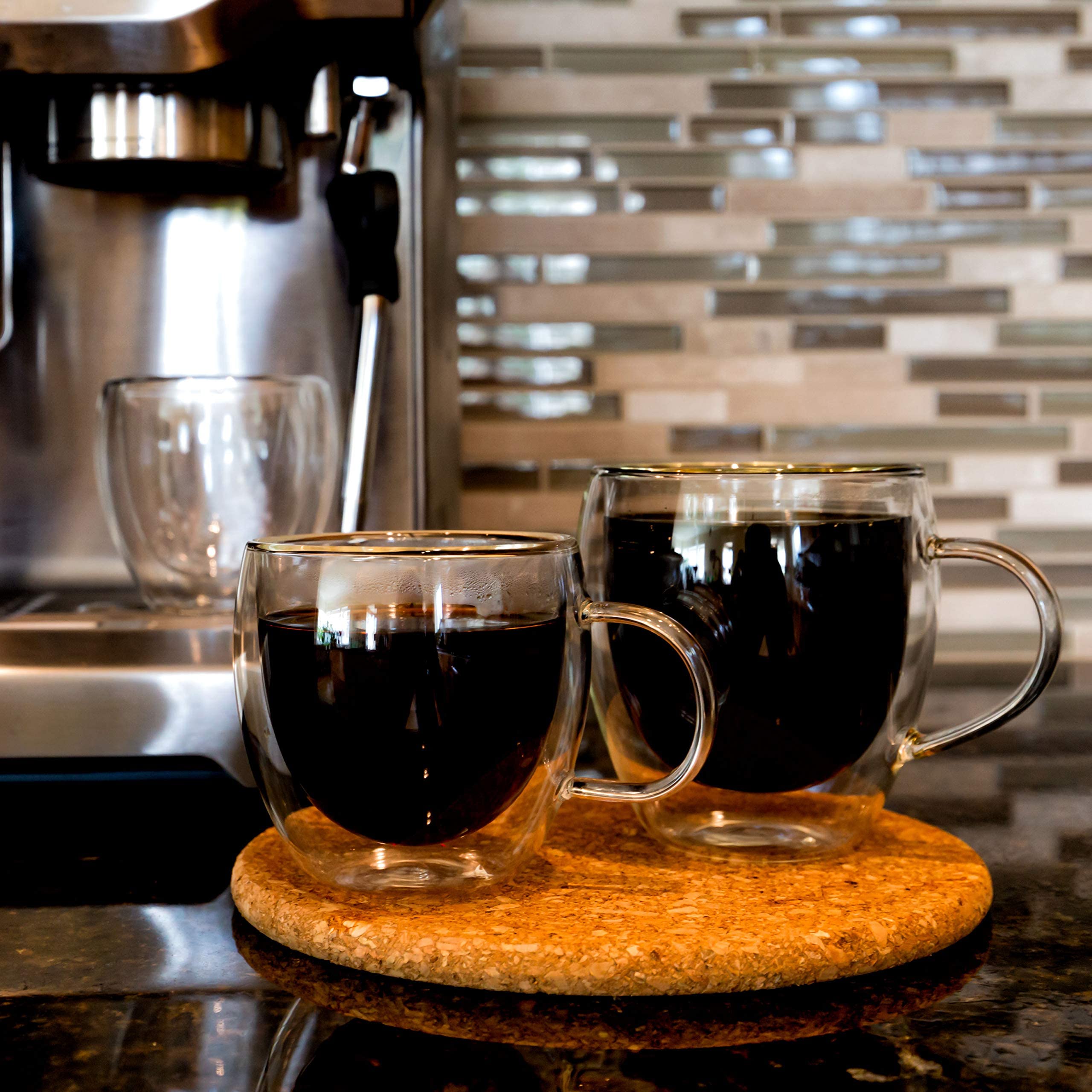 Youngever 2 Pack Glass Coffee Cups, Double Wall Thermo Insulated Coffee Cups, Glass Coffee Mugs