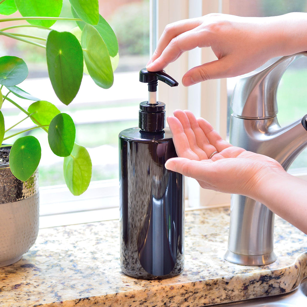 Youngever 4 Pack Pump Bottles for Shampoo, Empty Shampoo Pump Bottles, Plastic Cylinder with Lockdown-Leak Proof-Pumps