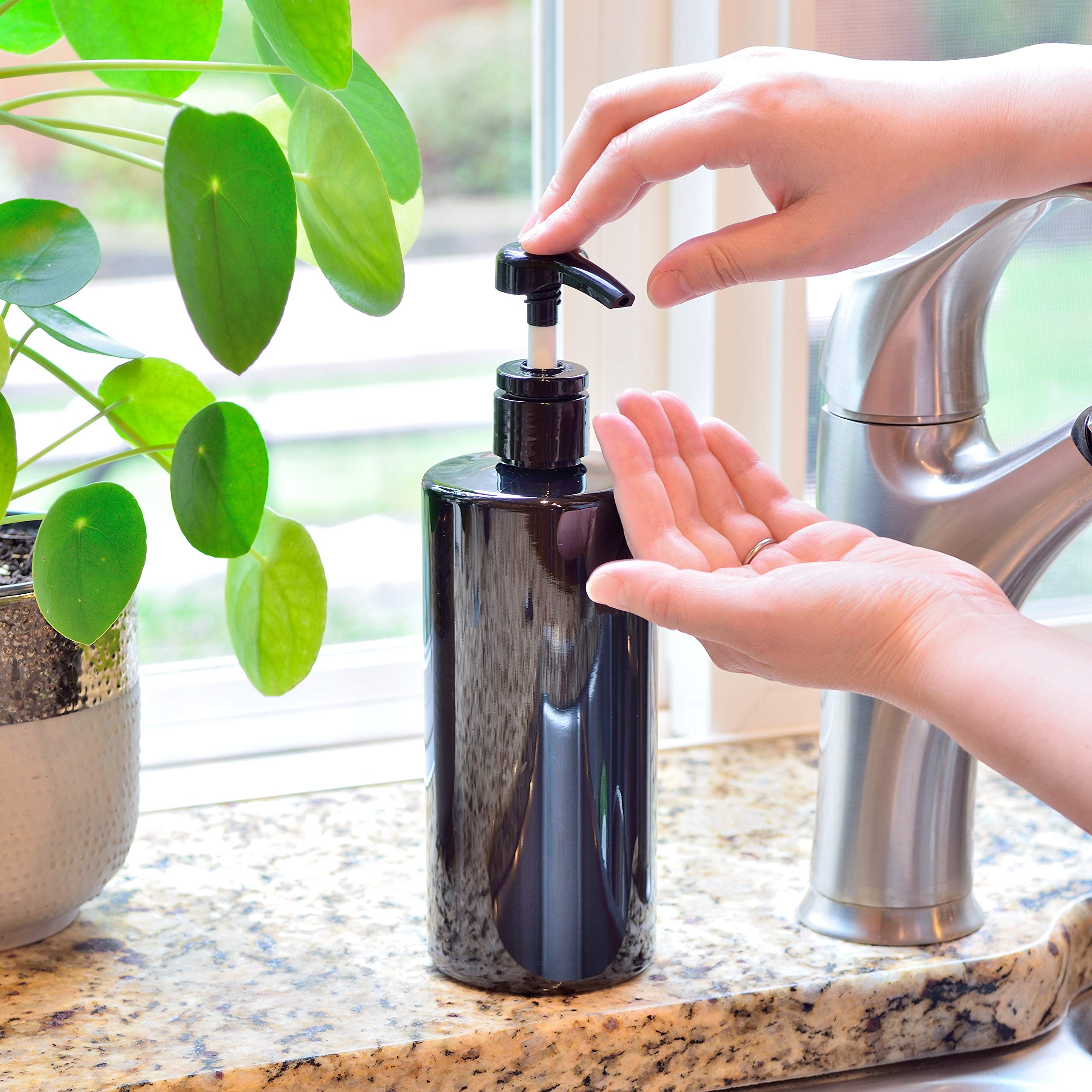 Youngever 4 Pack Pump Bottles for Shampoo, Empty Shampoo Pump Bottles, Plastic Cylinder with Lockdown-Leak Proof-Pumps