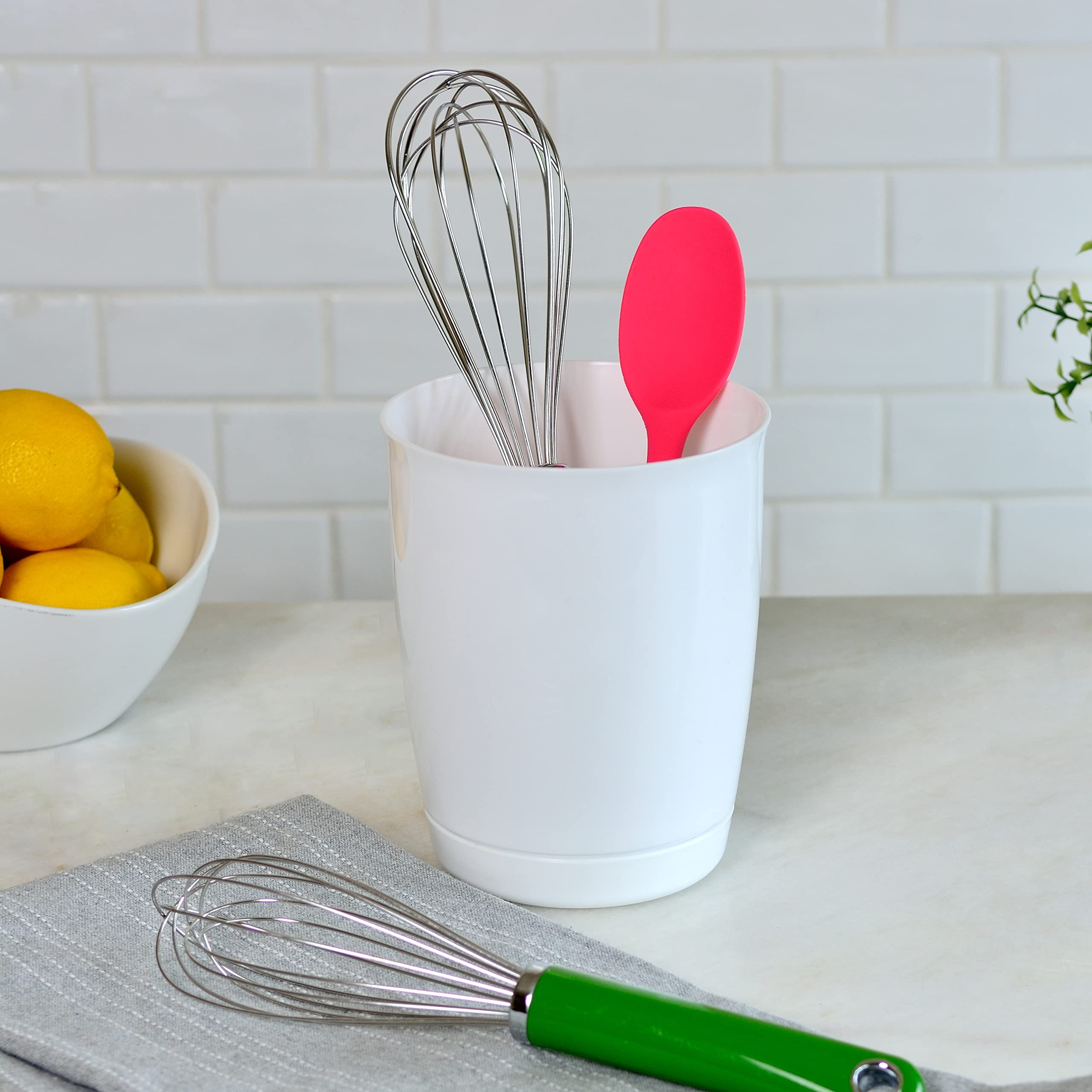 Youngever 2 Pack Plastic Utensil Holders, White Utensil Organizers, Large Kitchen Utensil Crocks