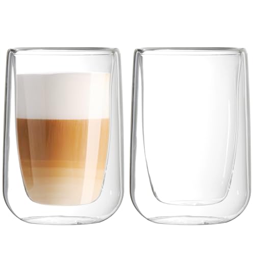 Youngever 2 Pack Glass Coffee Cups, Double Wall Thermo Insulated Coffee Cups, Glass Coffee Mugs (15 Ounce)